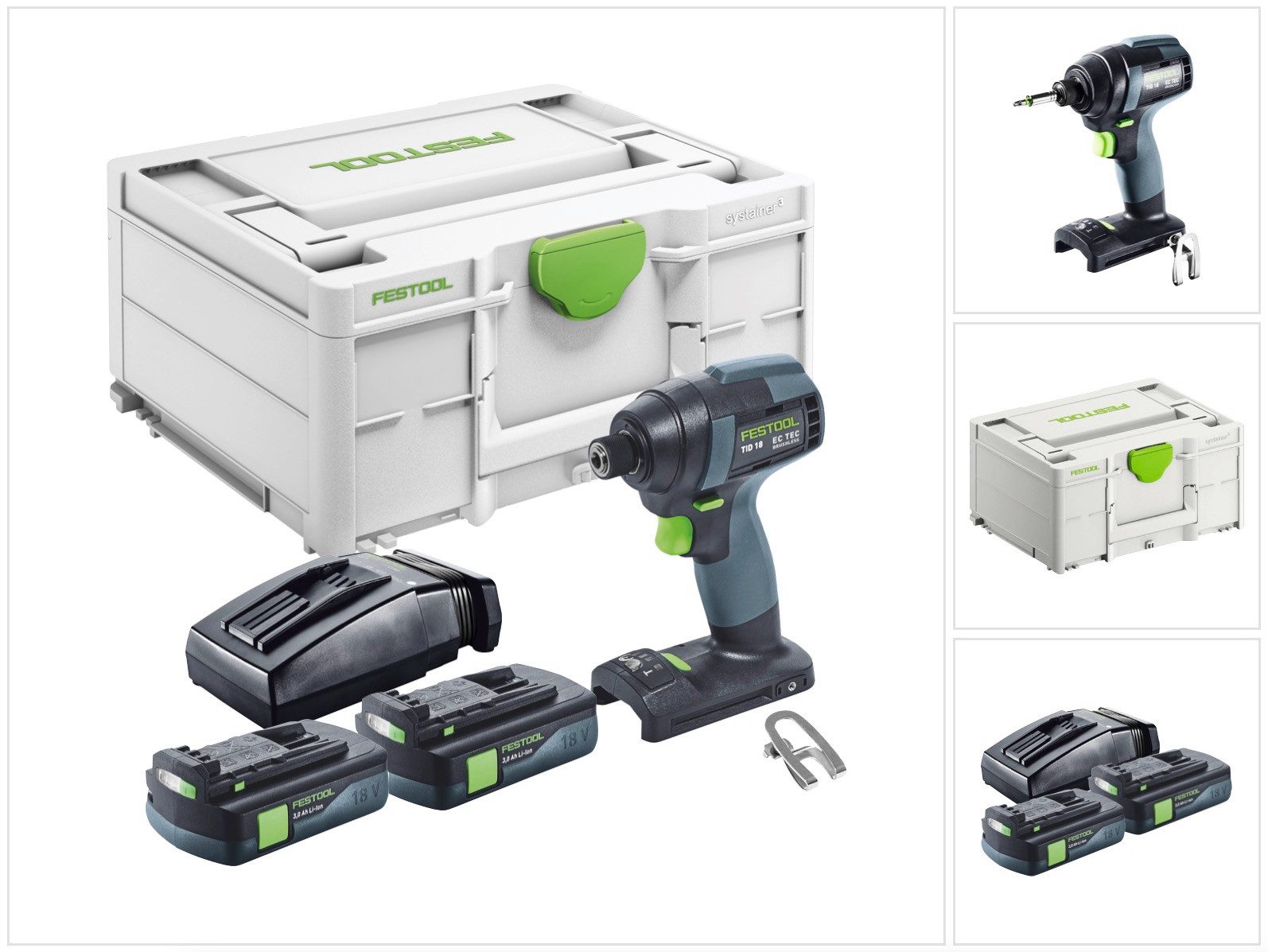 FESTOOL Akku-Schlagschrauber TID 18-Basic Akku Schlagschrauber 18 V 180 Nm 1/4" + 2x Akku 3,0 Ah +