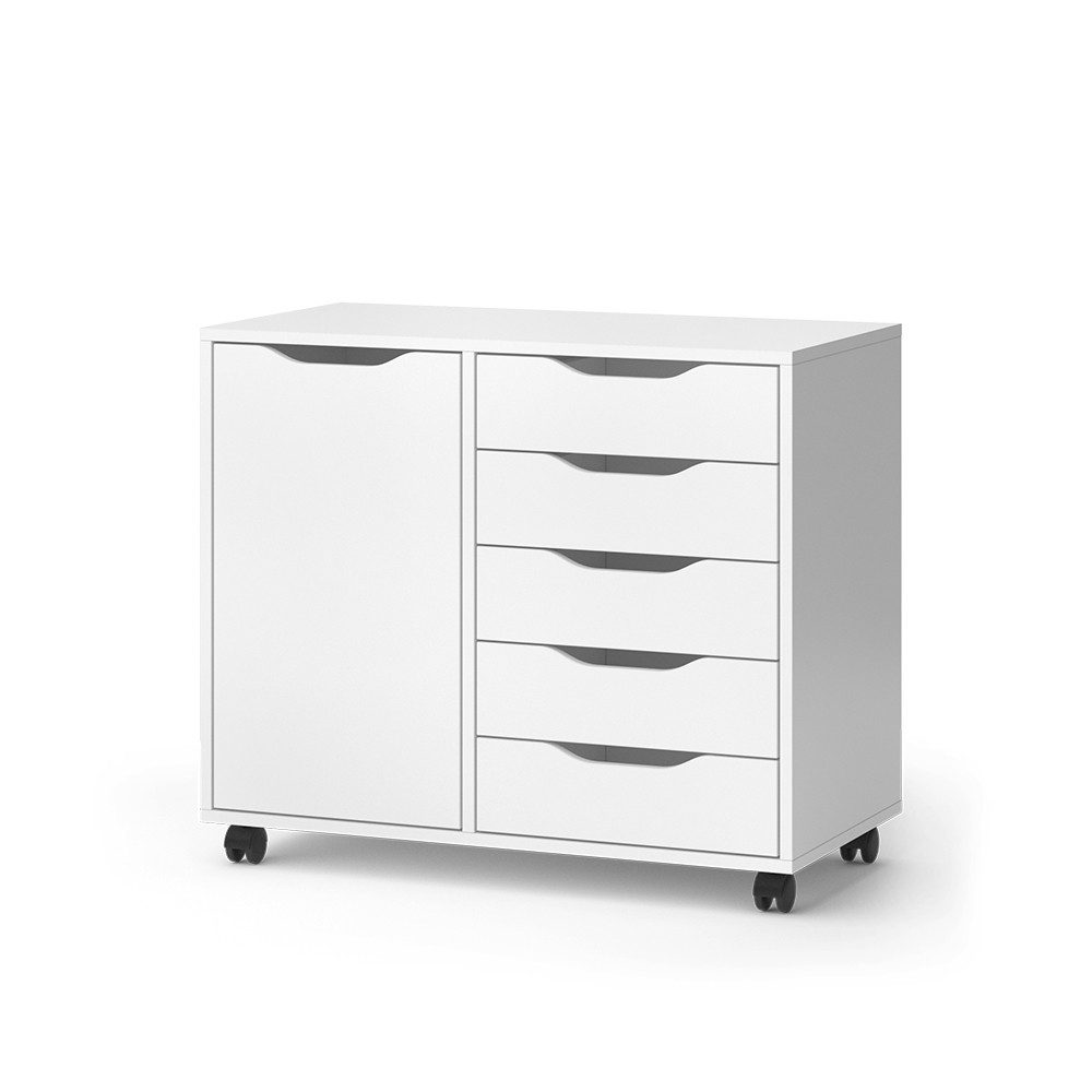 Vicco Kommode Otwin, Weiß, 78 x 61.5 cm mit 5 Schubladen und 1 Tür (1 St)