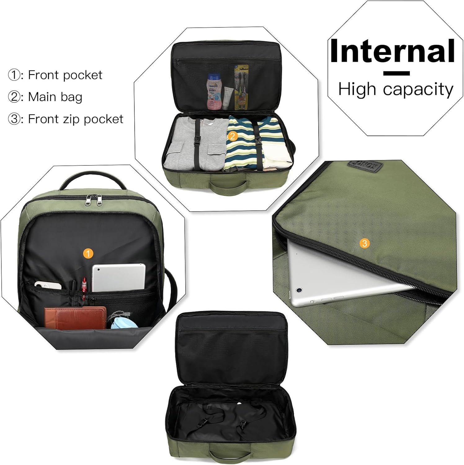 KONO Rucksack Handgepäck Wasserdicht für Geschäftsreise (55 x 35 x 20 cm 38L)
