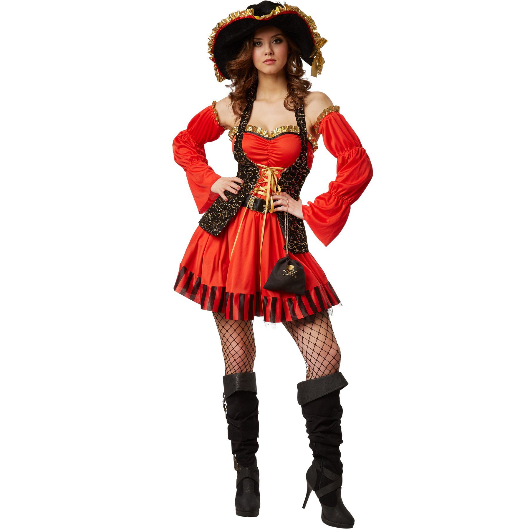 dressforfun Piraten-Kostüm Frauenkostüm sexy Seeräuber-Braut, Sehr figurbetontes Kostüm in rot-schwarz-gold