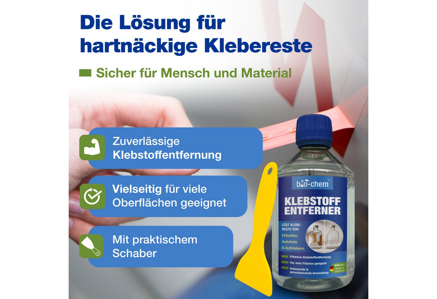 Thumbnail - bio-chem Klebstoffentferner Etikettenlöser - Entfernt Klebereste - 2x 500 ML Allzweckreiniger (Sparpaket, [- Klebstoffen...