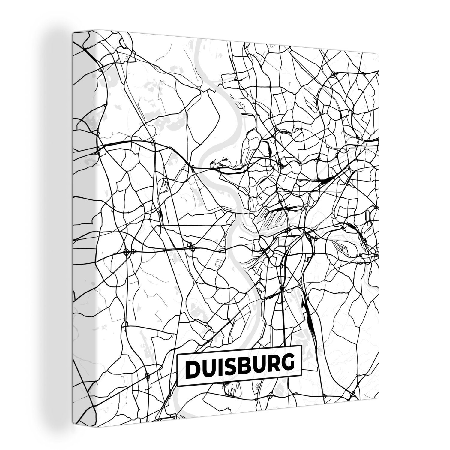 OneMillionCanvasses® Leinwandbild Duisburg - Karte - Stadtplan, (1 St), Leinwand Bilder für Wohnzimmer Schlafzimmer