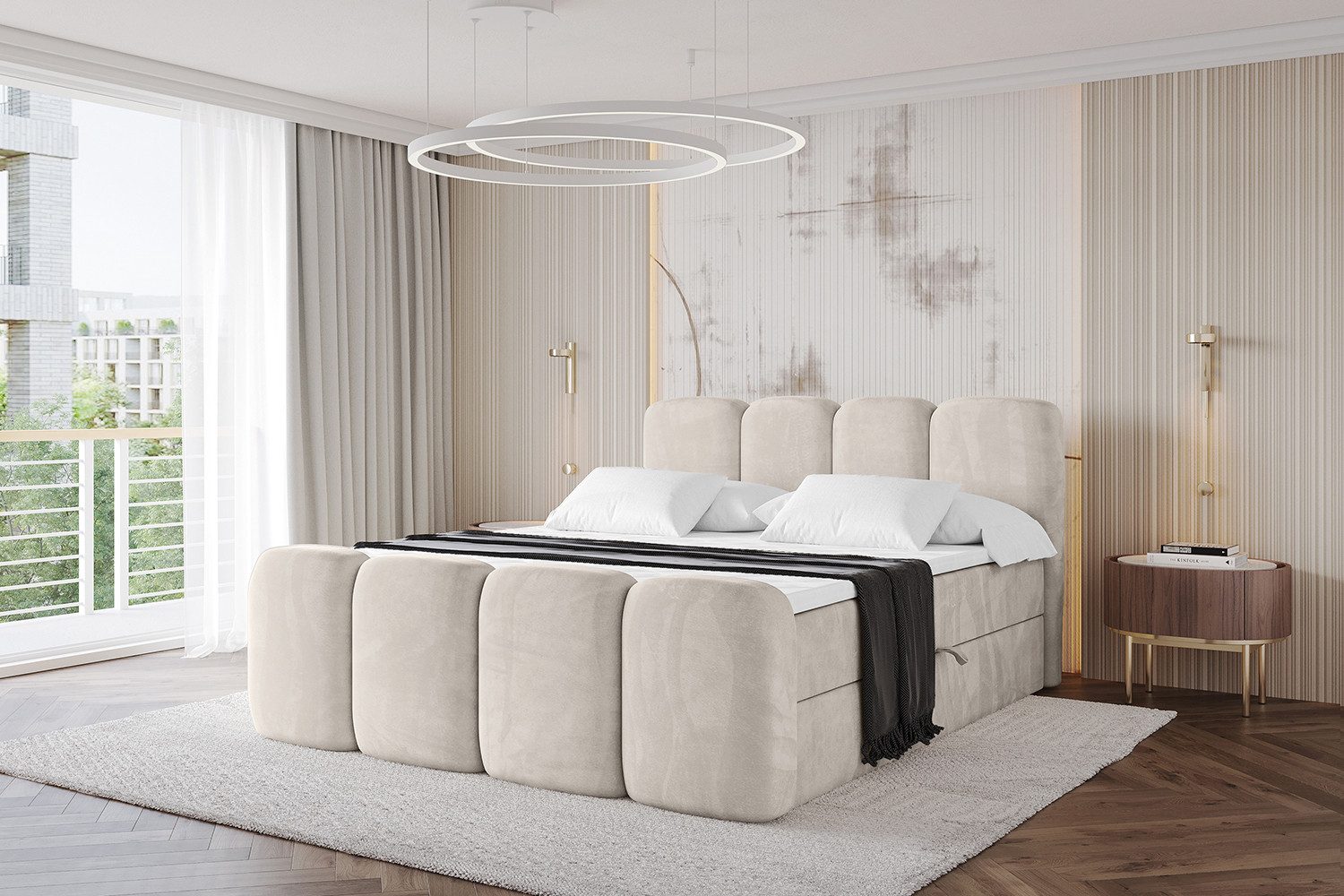 ALTDECOR Boxbett NINA-Z (Multipocket-Matratze H4, H3 Matratze Bonellfederung, Topper, Kopfteil), Doppelbett mit Fußteil