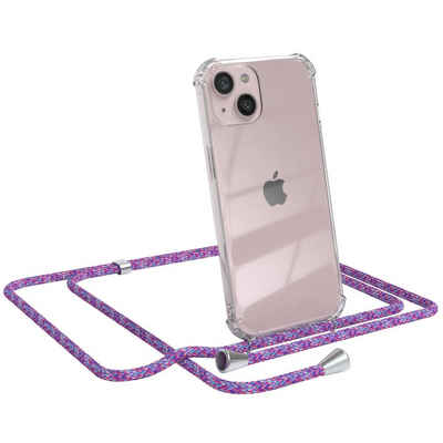 EAZY CASE Handykette Hülle mit Kette für Apple iPhone 13 6,1 Zoll, Umhängetasche für Handy Silikonhülle Handyhülle durchsichtig Violett