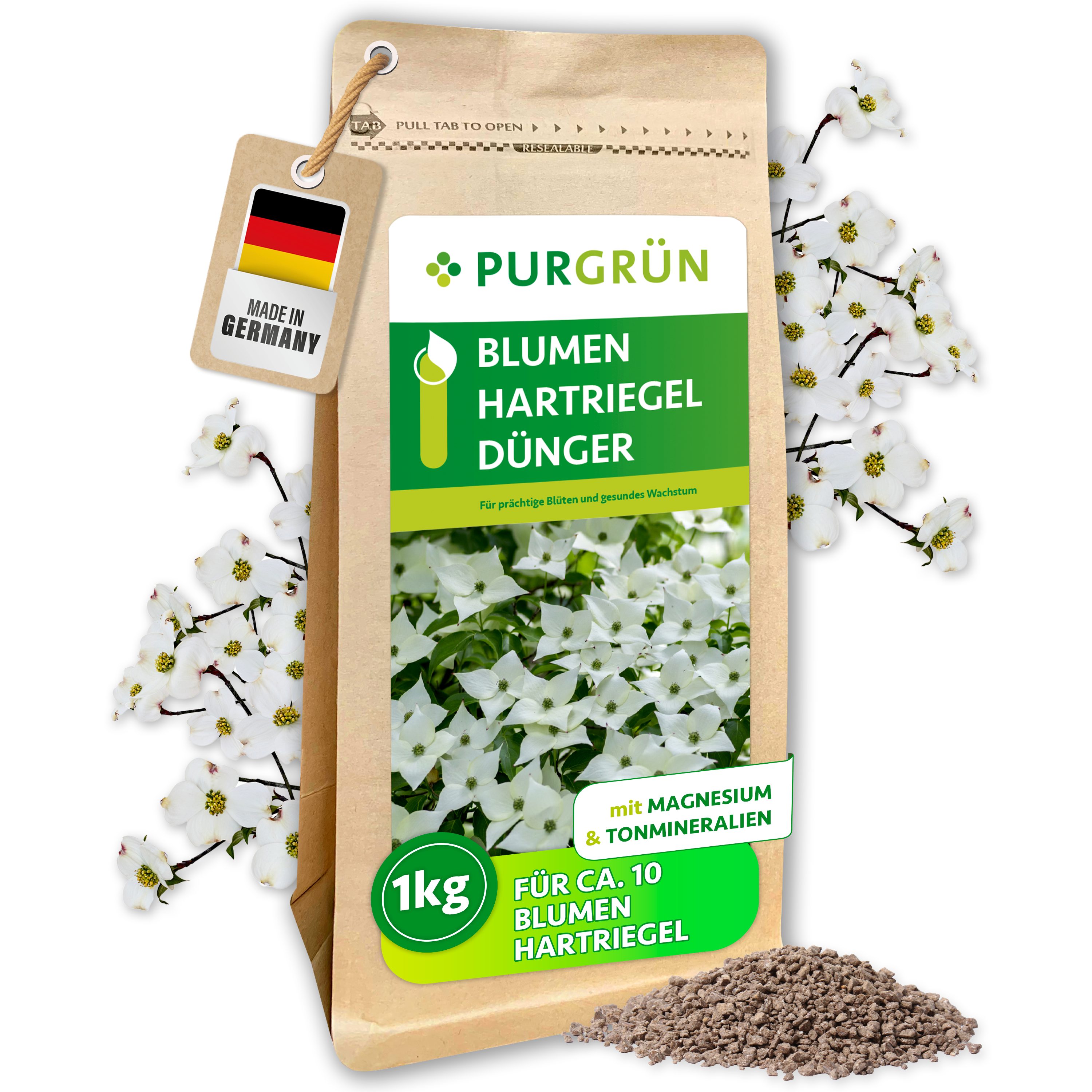 Purgrün Gartendünger Blumenhartriegel Dünger, NPK 9+4+8, Magnesium, 1 kg, Granulat, 1-St., 1 kg