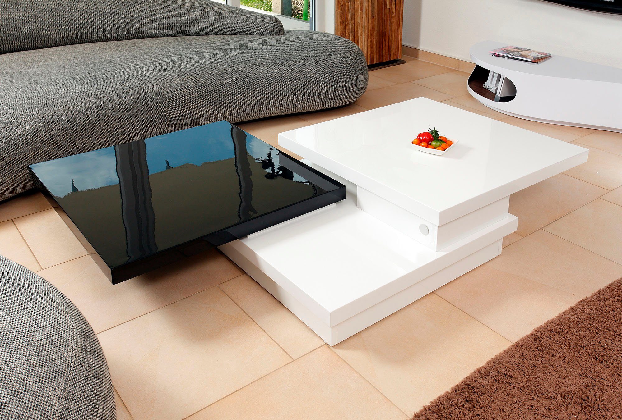 SalesFever Couchtisch, Tischplatte drehbar um 360° schwarz/weiß