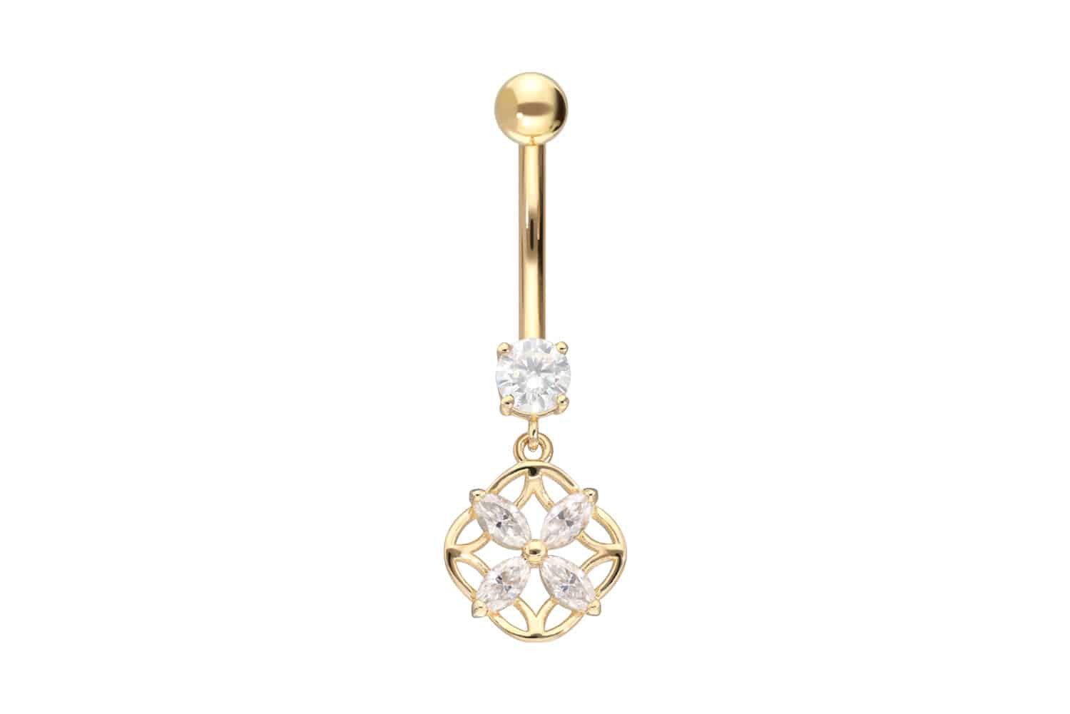 Bauchnabelpiercing 18 Karat Gold Bananabell MOISSANIT-BLUME
