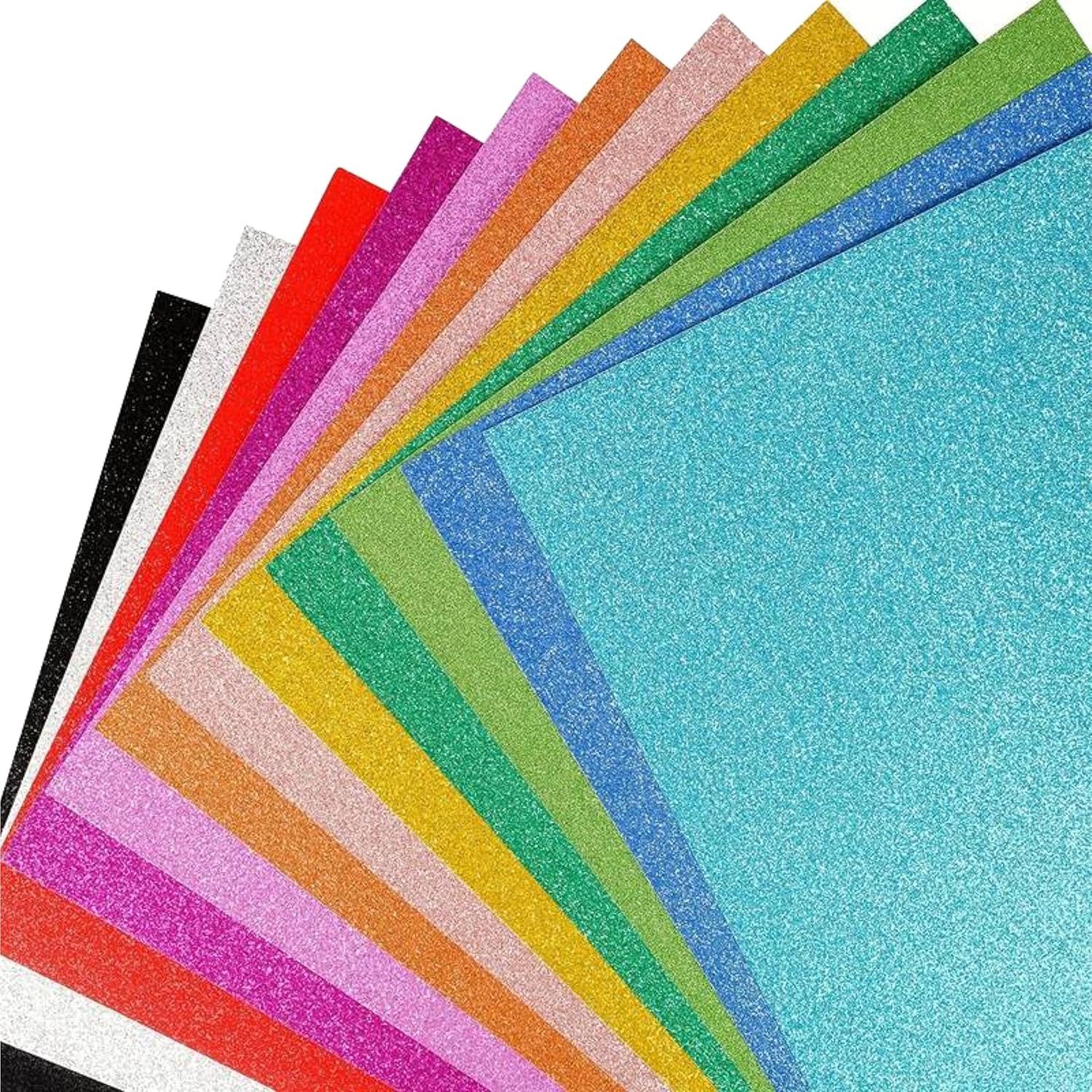 Organizabel Bastelkartonpapier 50x Buntes Glitzerpapier mit 250 g/m² - Format A4, Ideal zum Basteln, Glitzerstruktur