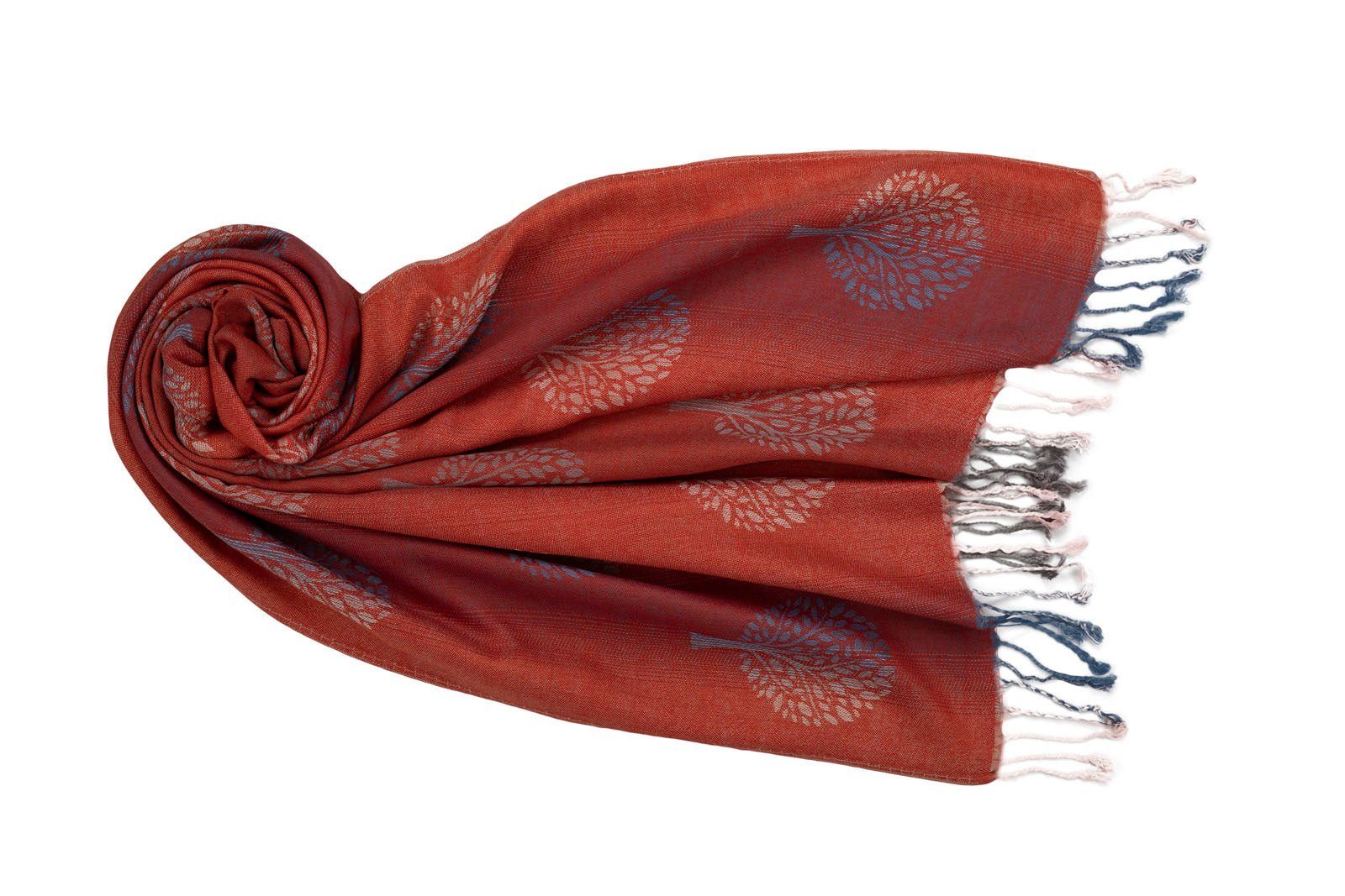 Thinxx Beauty Rot Jacquard kaltem und bei 1-St. Modeschal), Schmückt Wind Ein schützt Schal Beutel, "Ramani", Wetter Modeschal und (Im