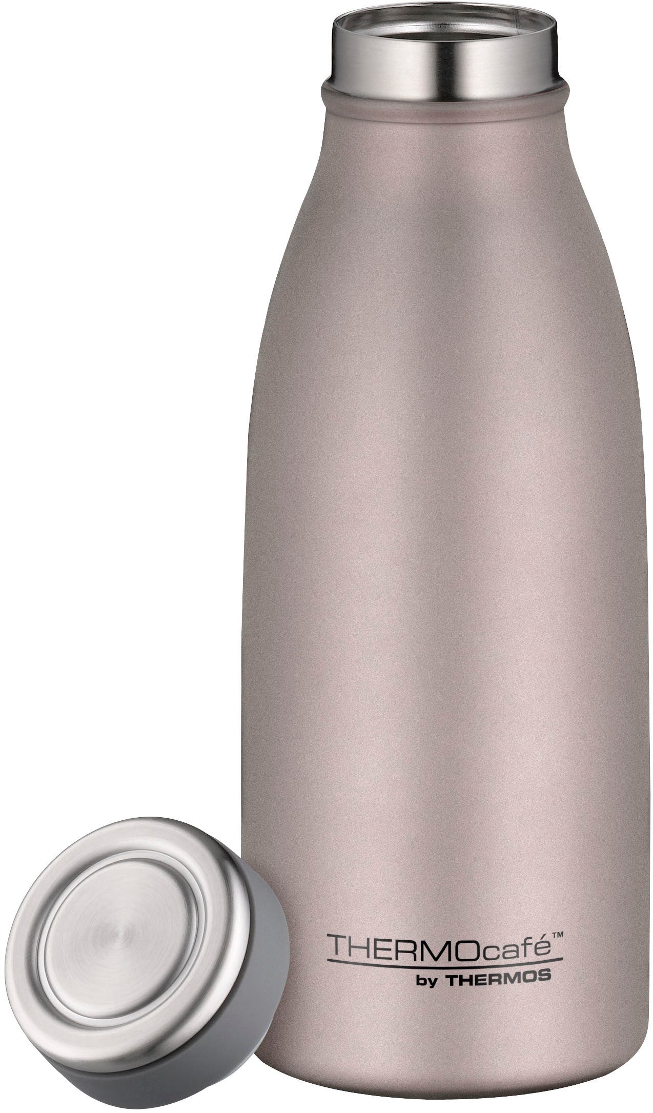 THERMOcafé Isolierflasche TC BOTTLE, aus doppelwandigem Edelstahl, spülmaschinenfest, gummierter Drehverschluss, absolut dicht bei Kohlensäure