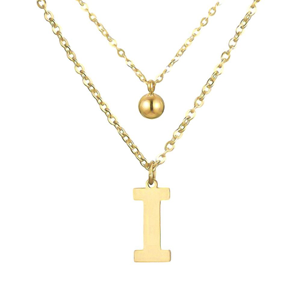 BUNGSA Ketten-Set Doppel-Kette Buchstaben und Kugel Anhänger Gold aus Edelstahl Damen (1-tlg), Halskette Necklace