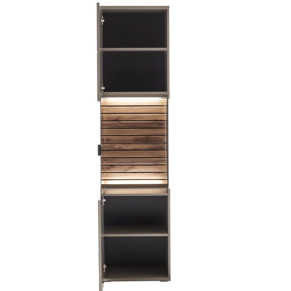 Lomadox Vitrine LIEZEN-05 grau mit Eiche, günstig online kaufen