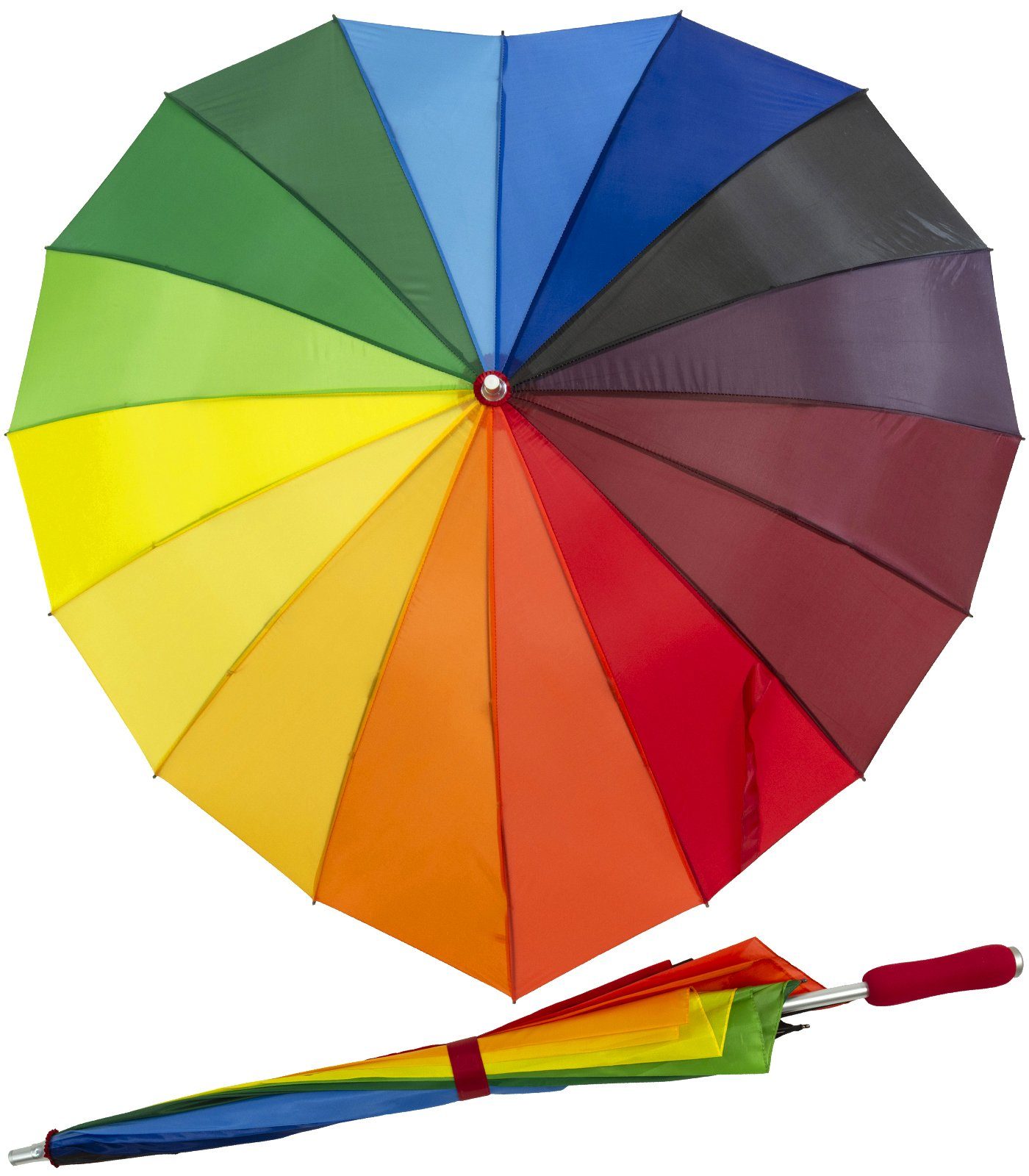 Hochzeitsschirm, Impliva 16-teilig Langregenschirm Herzform in Regenschirm in Regenbogen-Farben strahlenden