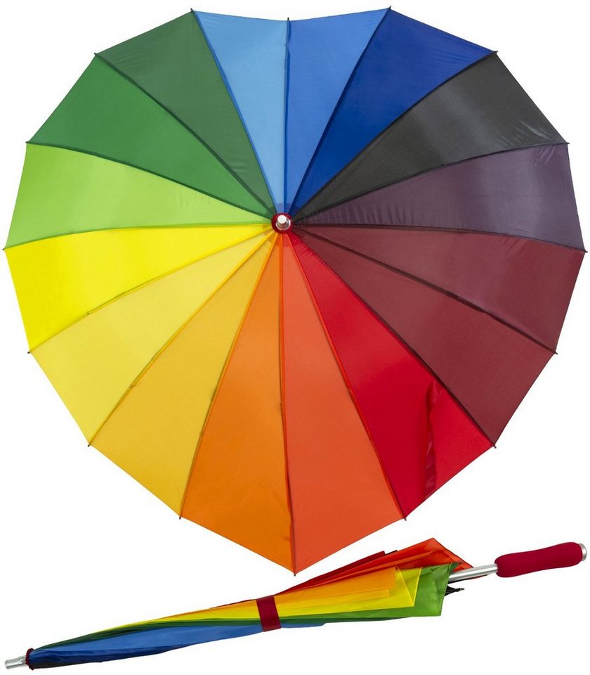 Impliva Langregenschirm Regenschirm 16-teilig in Herzform Hochzeitsschirm,  in strahlenden Regenbogen-Farben