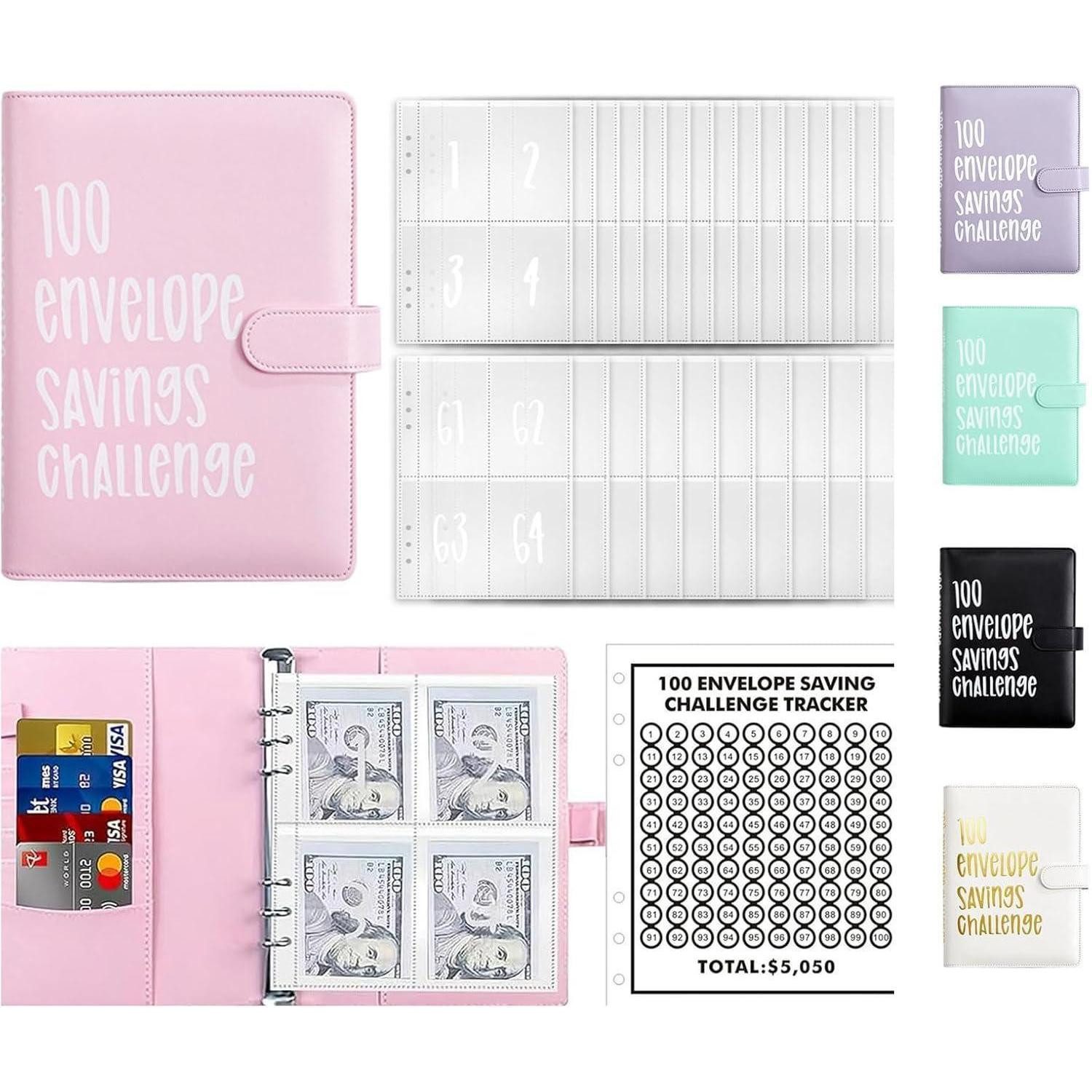 AMONENZ Notizbuch Sparchallenge Budgetplaner A5 Kunstleder Binder Geld sparen Challenge