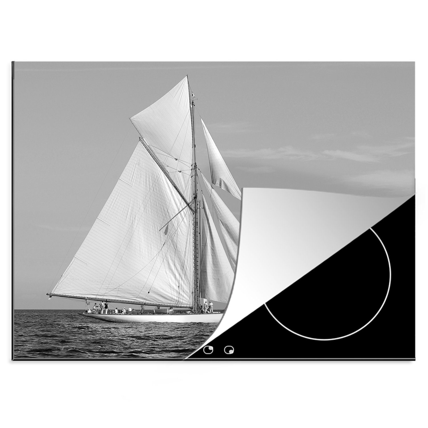 MuchoWow Herdblende-/Abdeckplatte Segelboot bei Saint weiß, und (1 Ceranfeldabdeckung tlg), Mobile Arbeitsfläche nutzbar, schwarz Vinyl, Tropez cm, - 70x52