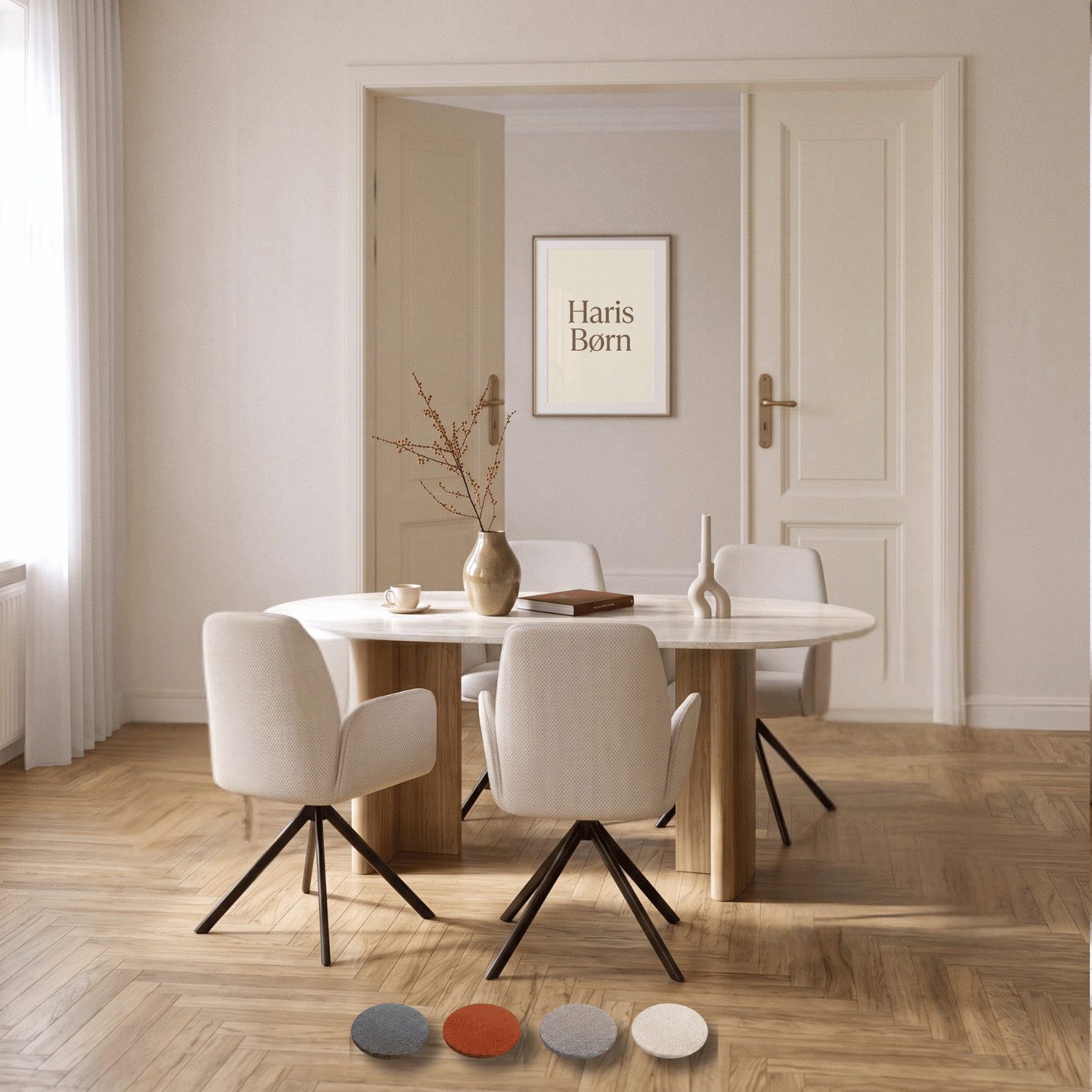 Haris Børn Esszimmerstuhl Armlehnstuhl drehbar - Polsterstühle für Esszimmer (Set, 4 St), Beige/schwarz - Esszimmerstühle drehbar & Esstisch Stühle - Drehstuhl