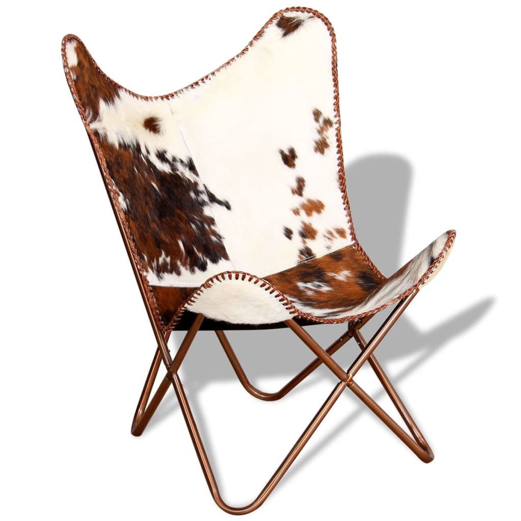 vidaXL Sessel Butterfly-Sessel Braun und Weiß Echtes Kuhfell – Bild 2 von 5