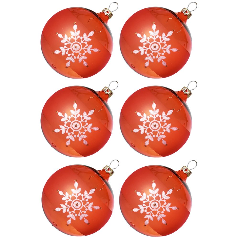 Thüringer Glasdesign Weihnachtsbaumkugel Weihnachtskugel-Set Kristallblüten orange (6 St), mundgeblasen, handdekoriert