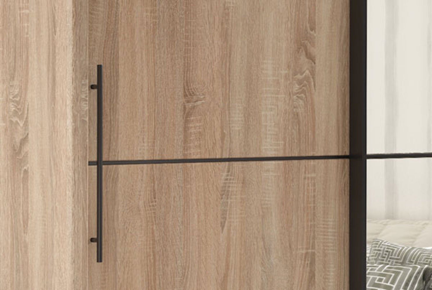 Schwebetürenschrank Spiegel, 3-türig Absetzungen Ivona mit 250x62x216cm, schwarz Feldmann-Wohnen