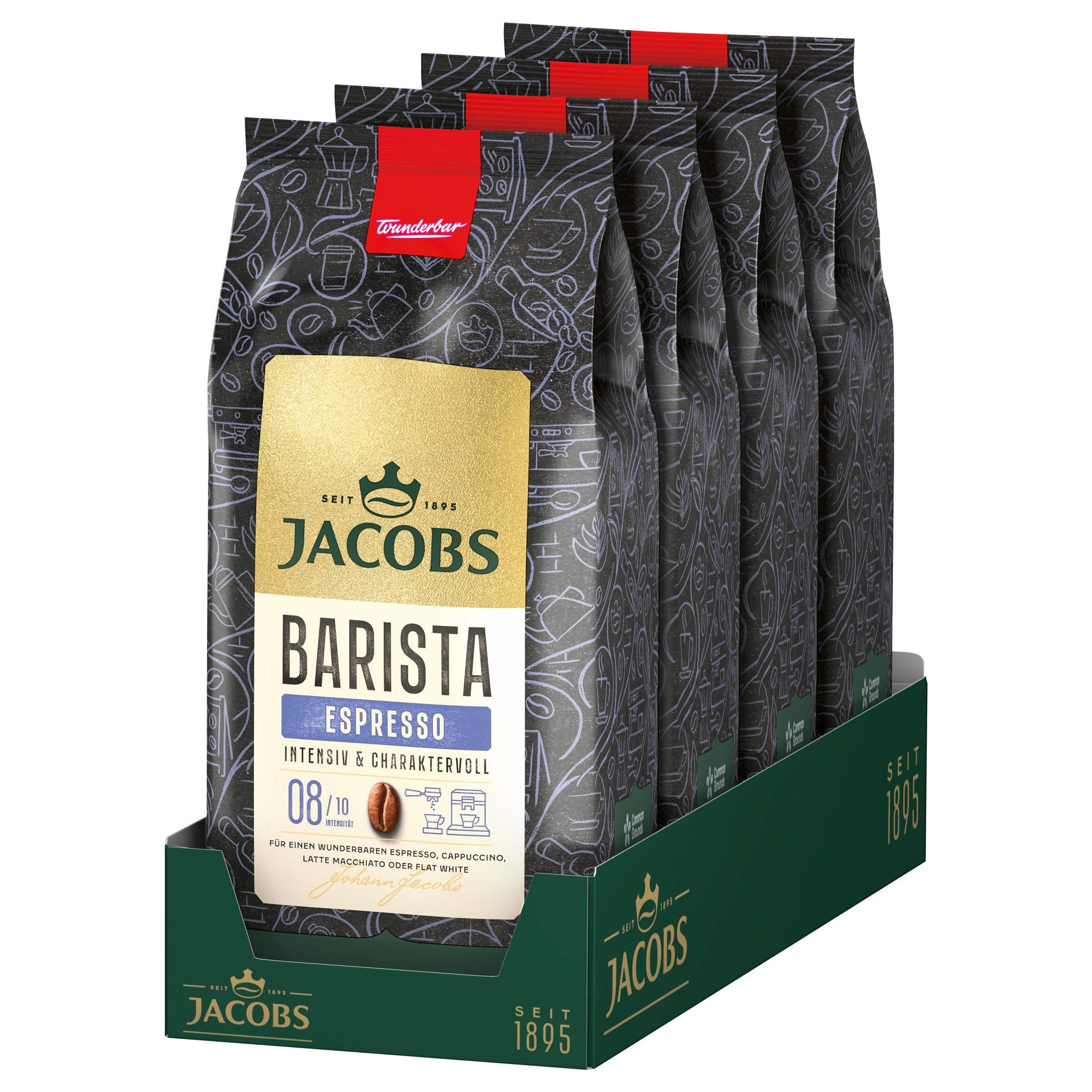 JACOBS Kaffee Kaffeebohnen Barista Editions Espresso Ganze Bohne 4 x 1 kg, 4000 g, (Packung, 4er Pack)