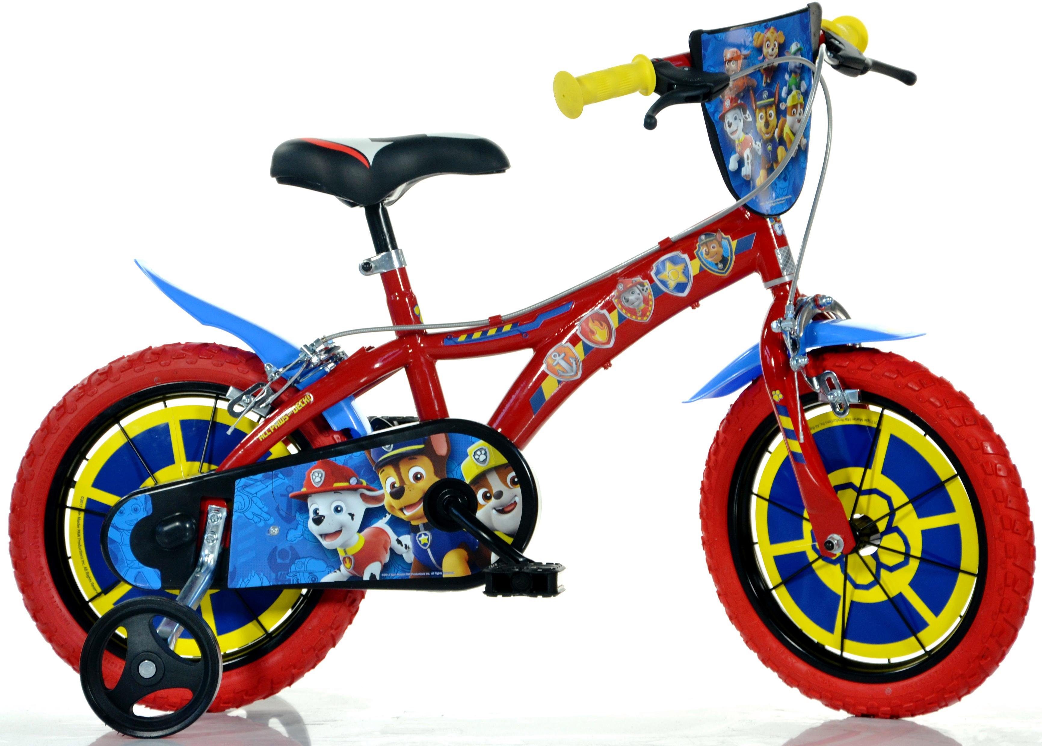 Dino Kinderfahrrad Paw Patrol 14 Zoll, 1 Gang, mit Stützrädern, Trinkflasche und Frontschild