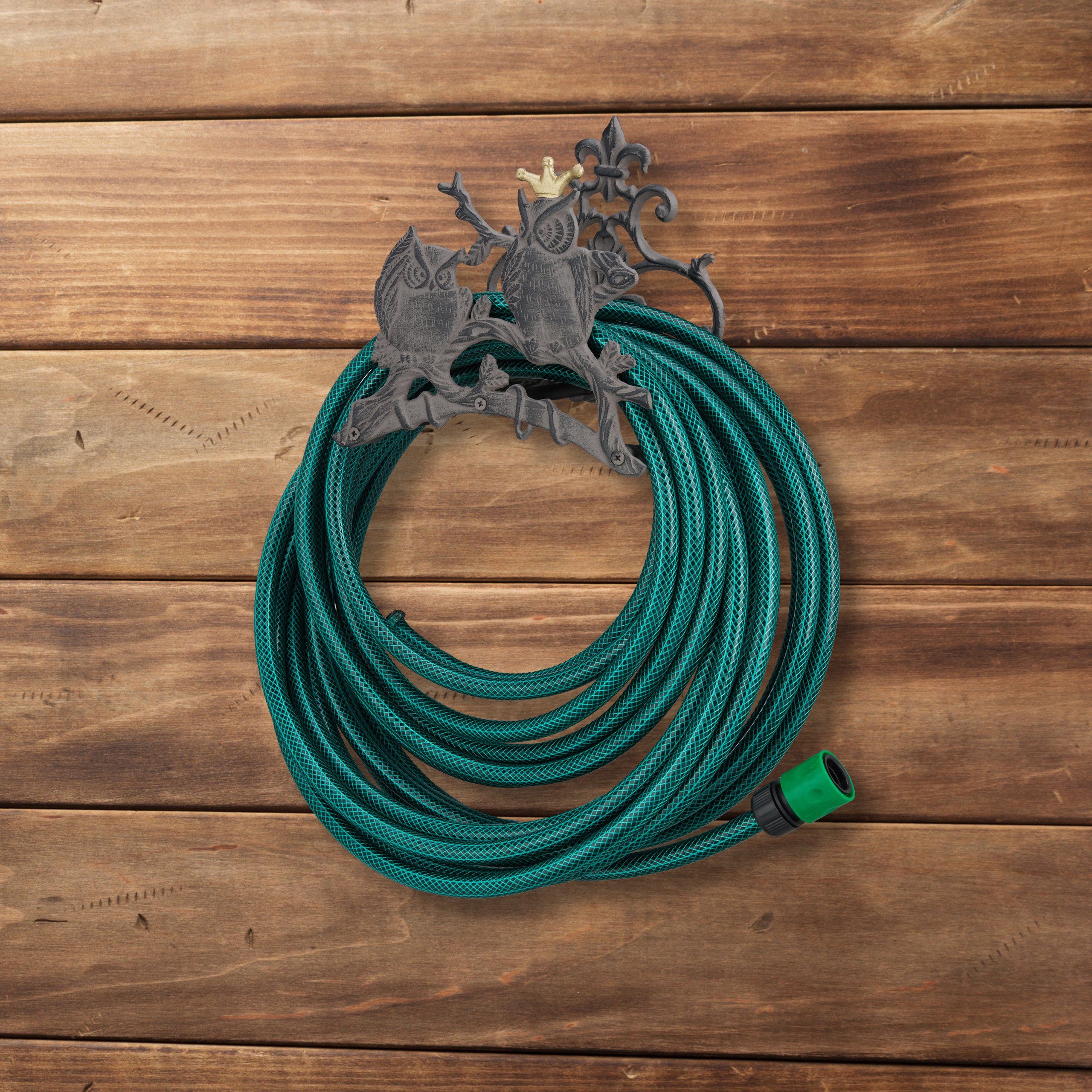 relaxdays Schlauchhalterung Gartenschlauchhalter Gusseisen Eule, (5-tlg)