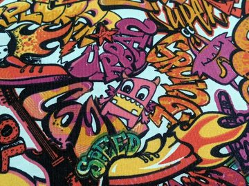 Corileo Stoff Baumwolljersey Comic Graffiti Kids Fussball Pink Stoff Meterware