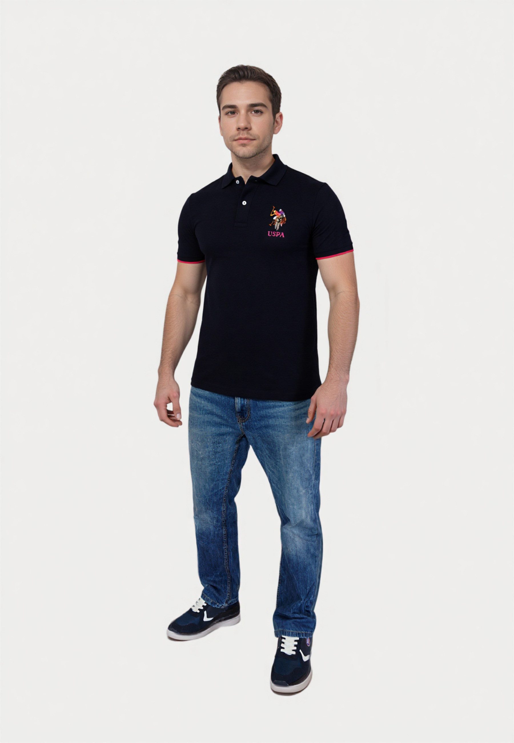 U.S. Polo Assn. Poloshirt Poloshirt Kurzarmshirt bunter Poloreiter (1-tlg., 1)