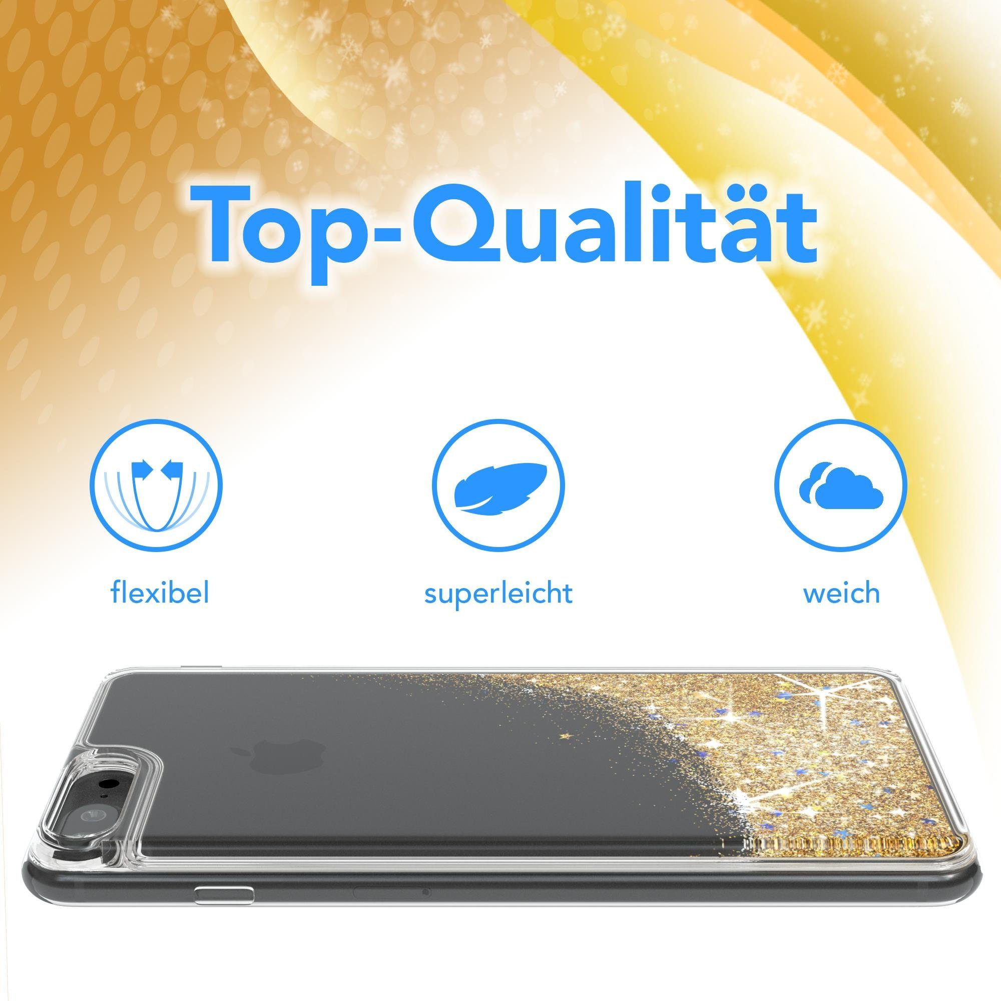 EAZY CASE Handyhülle Liquid Glittery Case für iPhone 7 Plus / iPhone 8+ 5,5 Zoll, Durchsichtig Back Case Handy Softcase Silikonhülle Glitzer Cover Gold