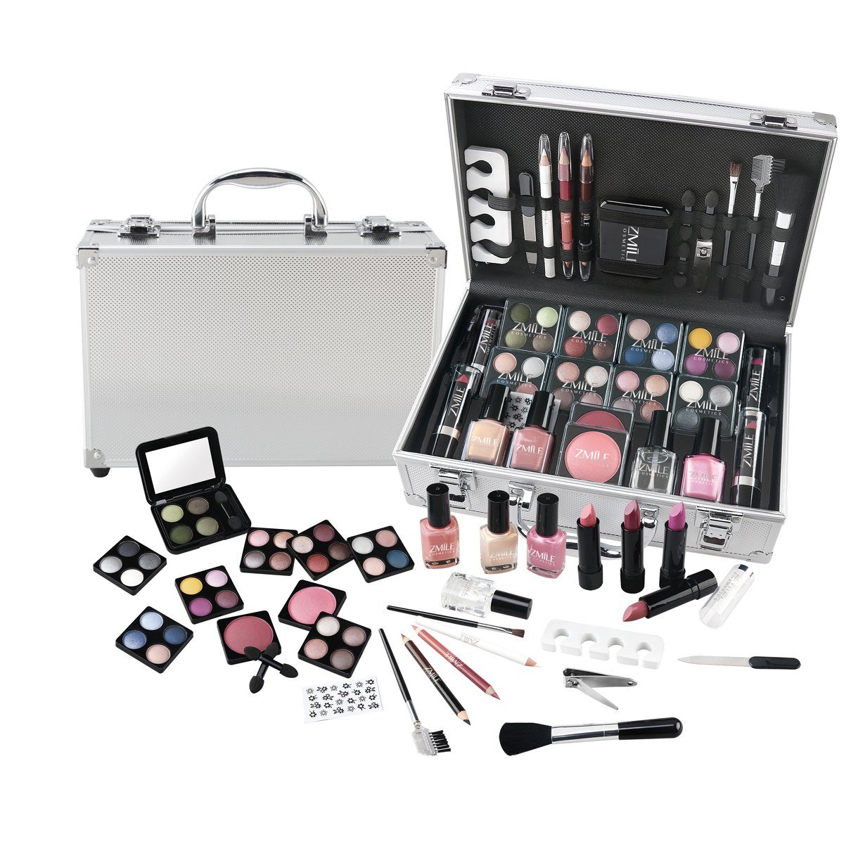 ZMILE COSMETICS Schmink-Koffer Schminkkoffer Set Alu Profi-Qualität mit French Manicure 58 teilig