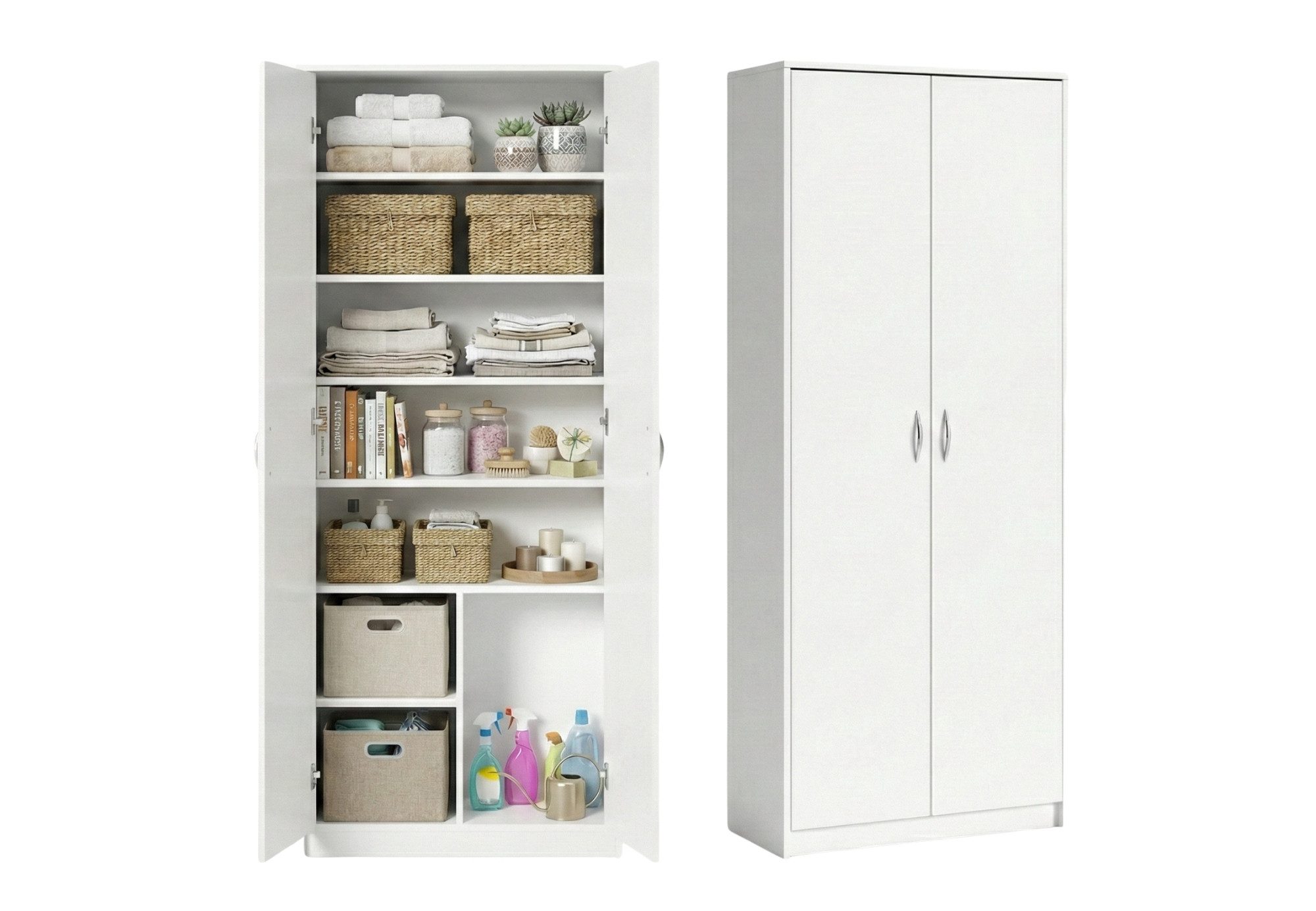 Home Collective Mehrzweckschrank Kleiderschrank Regal 74cm breit 180cm hoch Aktenschrank mit sechs Einlegeböden und Extra-Fach, Haushaltsschrank in weiß