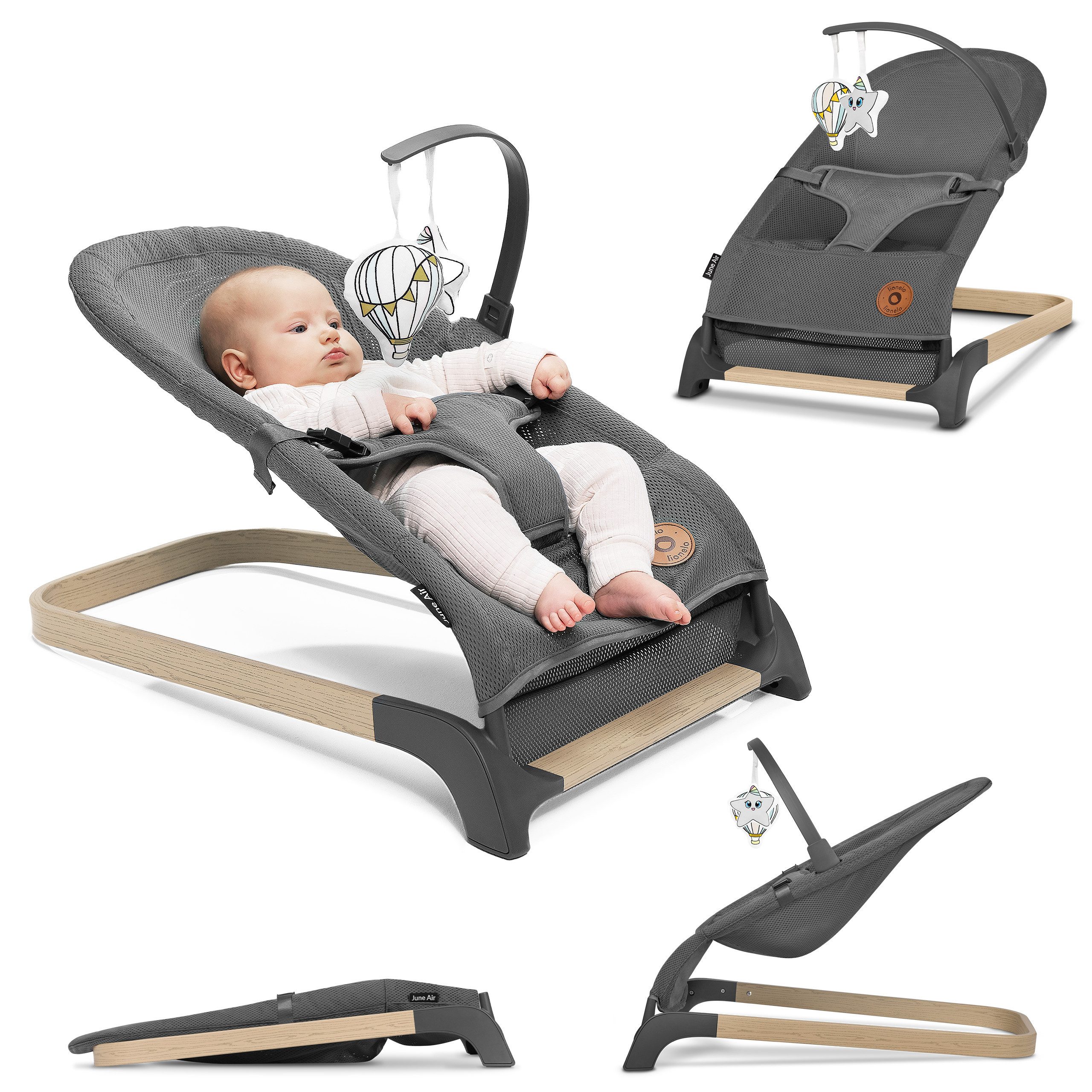 lionelo Babywippe JUNE AIR, Natürliche Wippbewegung/Netzbezug/Flach zusammenklappbar