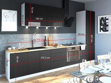 Feldmann-Wohnen Küchenzeile Florence, 372,2cm weiß RAL 7015 mit Arbeitsplatte schiefergrau matt grifflos