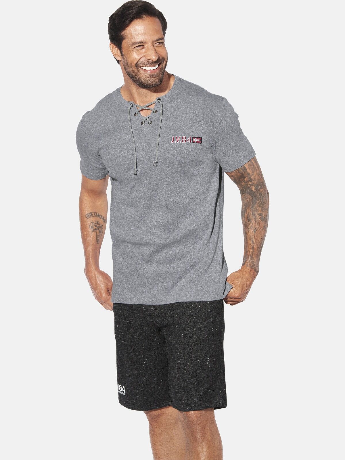 Jan Vanderstorm T-Shirt MAYKO mit Schnürung am Ausschnitt günstig online kaufen