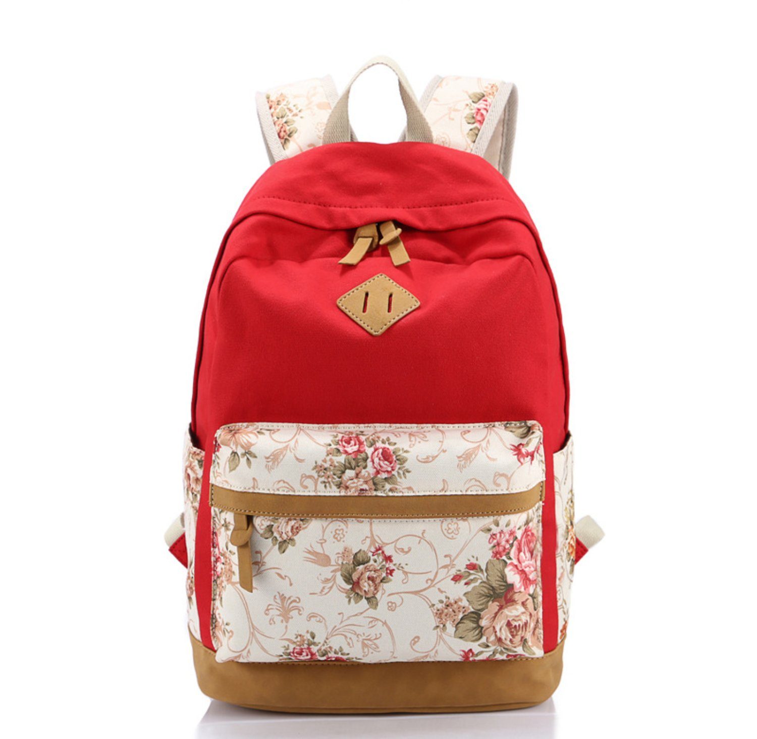 Schulrucksack, Rot 25L G4Free Schulranzen Blumenmuster 3tlg Set,