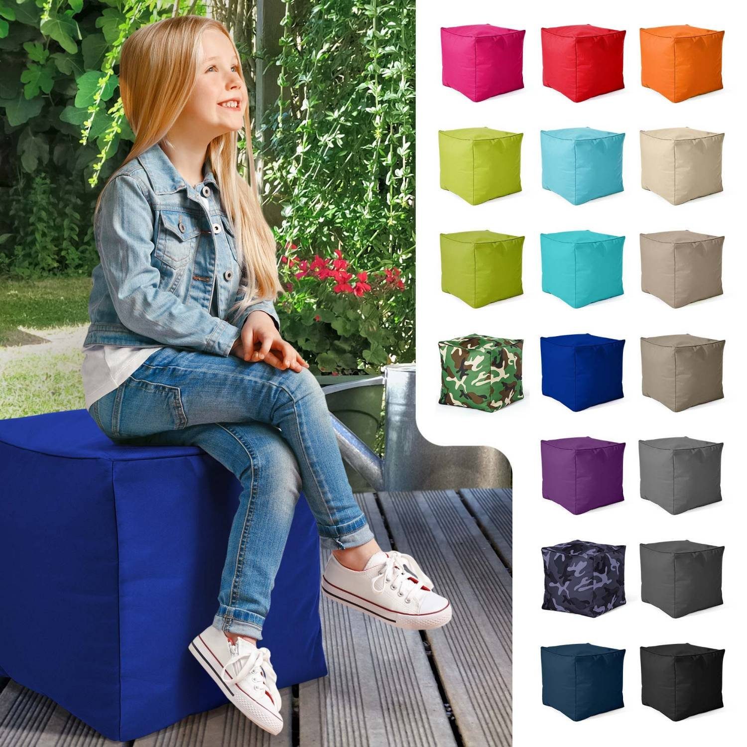 Green Bean Sitzsack Sitzkissen Erwachsene Cube und Blau Sitzhocker Füllung, mit Sitzsäcke), (Hocker Sitz-Pouf für Kinder - für Fußhocker 40x40x40cm Fußkissen EPS-Perlen Bodenkissen