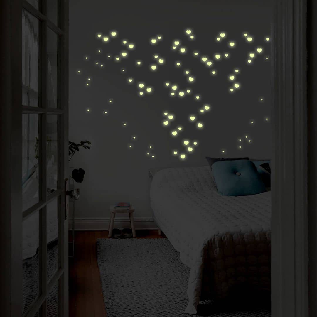 K&L Wall Art Wandtattoo Leuchtsticker Herz Nachtlicht Gelb 40x30cm selbstklebend, Kinderzimmer Leuchtbild
