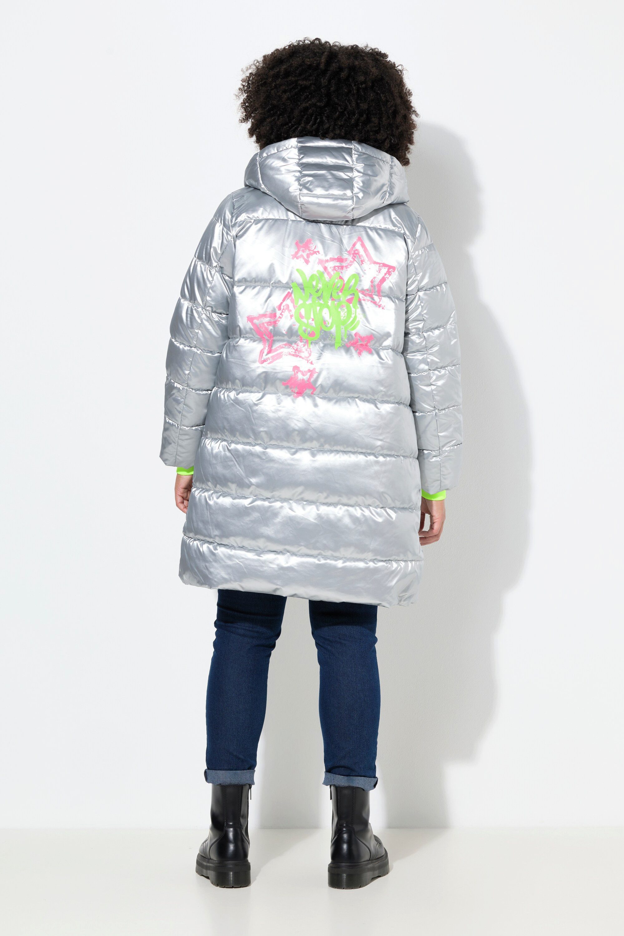 Angel of Style Steppjacke Steppmantel Straight Fit Neon-Details Rückenprint