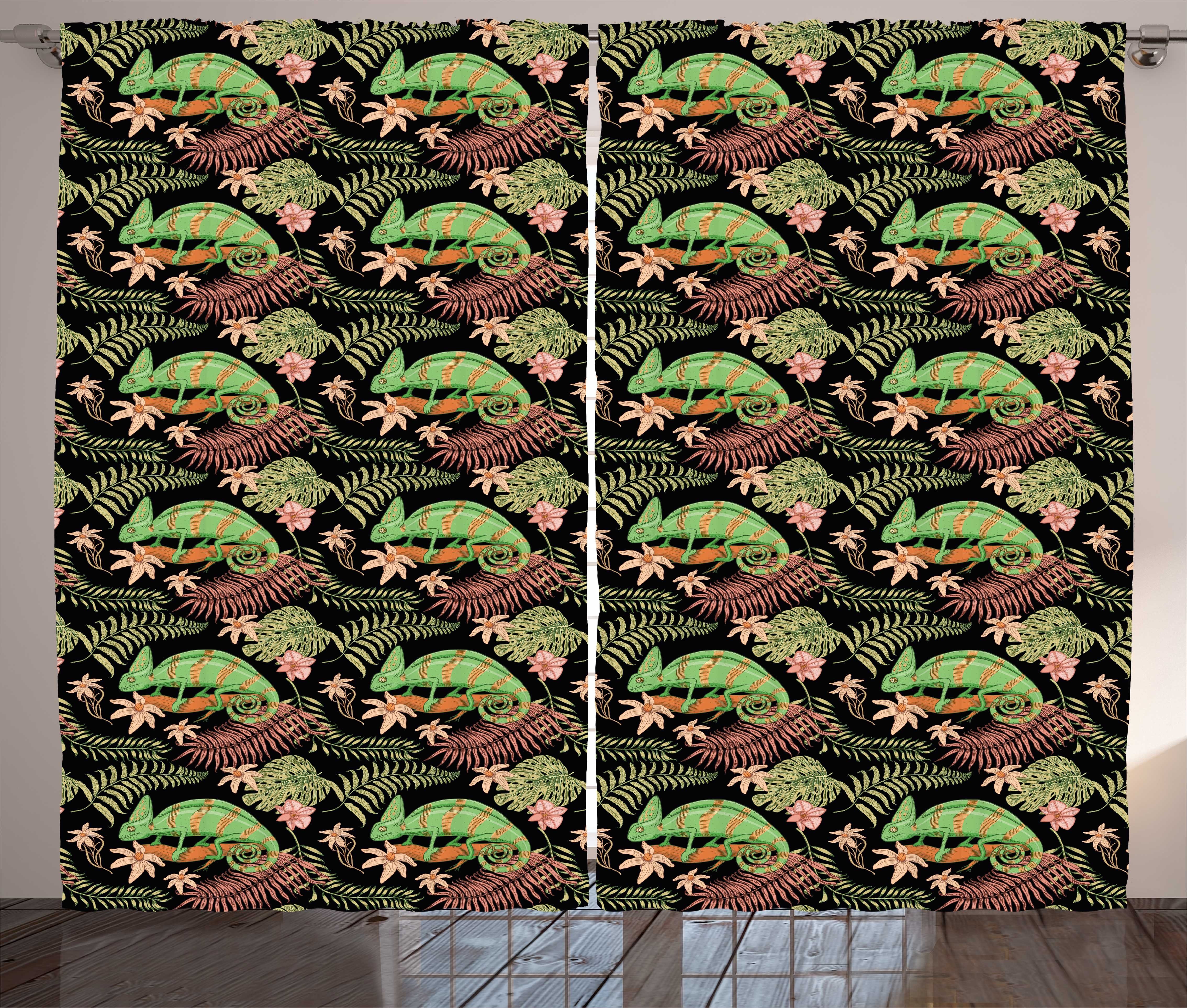 Gardine Schlafzimmer Kräuselband Vorhang mit Schlaufen und Haken, Abakuhaus, Tropisch Chamäleon-Eidechse Exotic