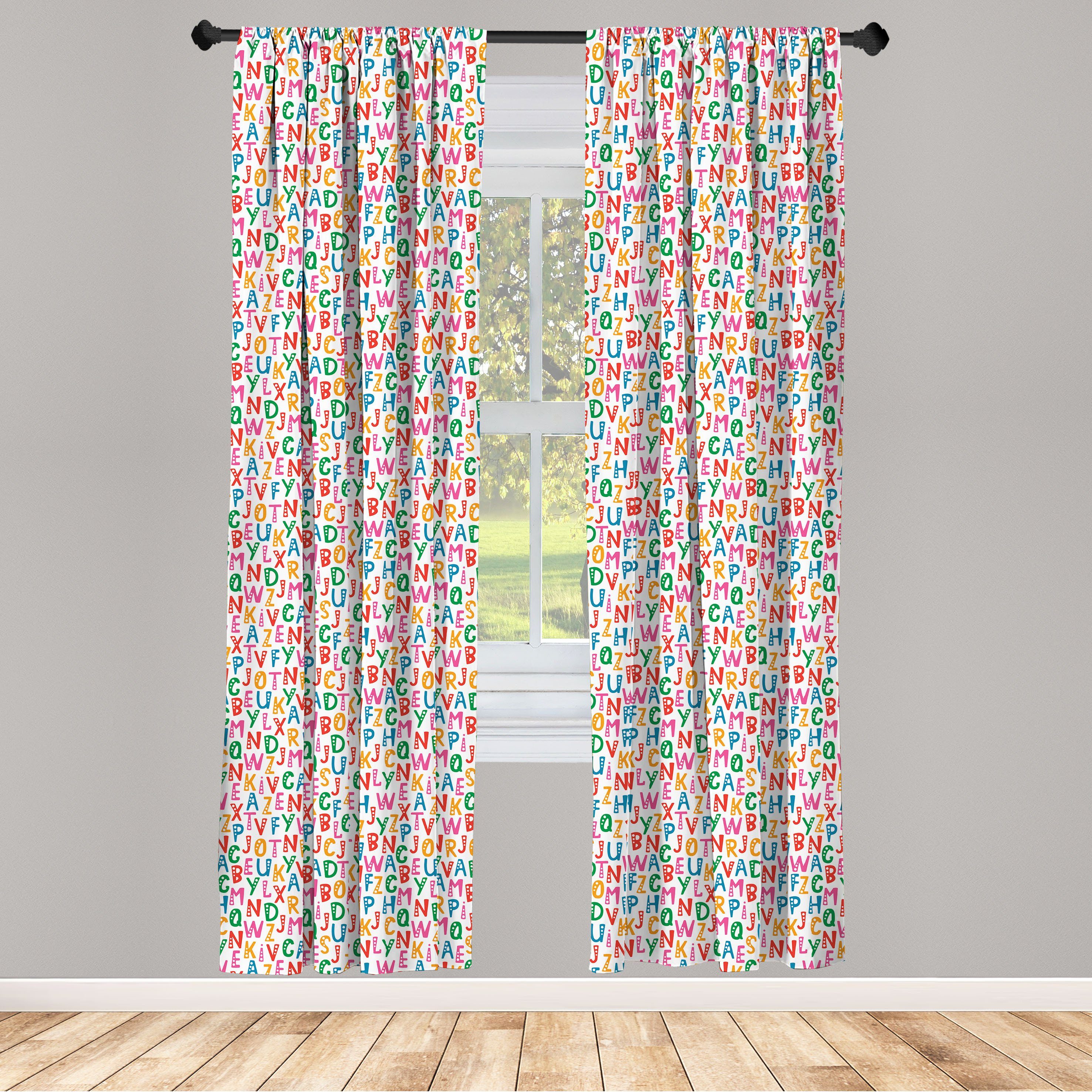 Gardine Vorhang für Wohnzimmer Schlafzimmer Dekor, Abakuhaus, Microfaser, Alphabet Vibrant Bubbly Charaktere