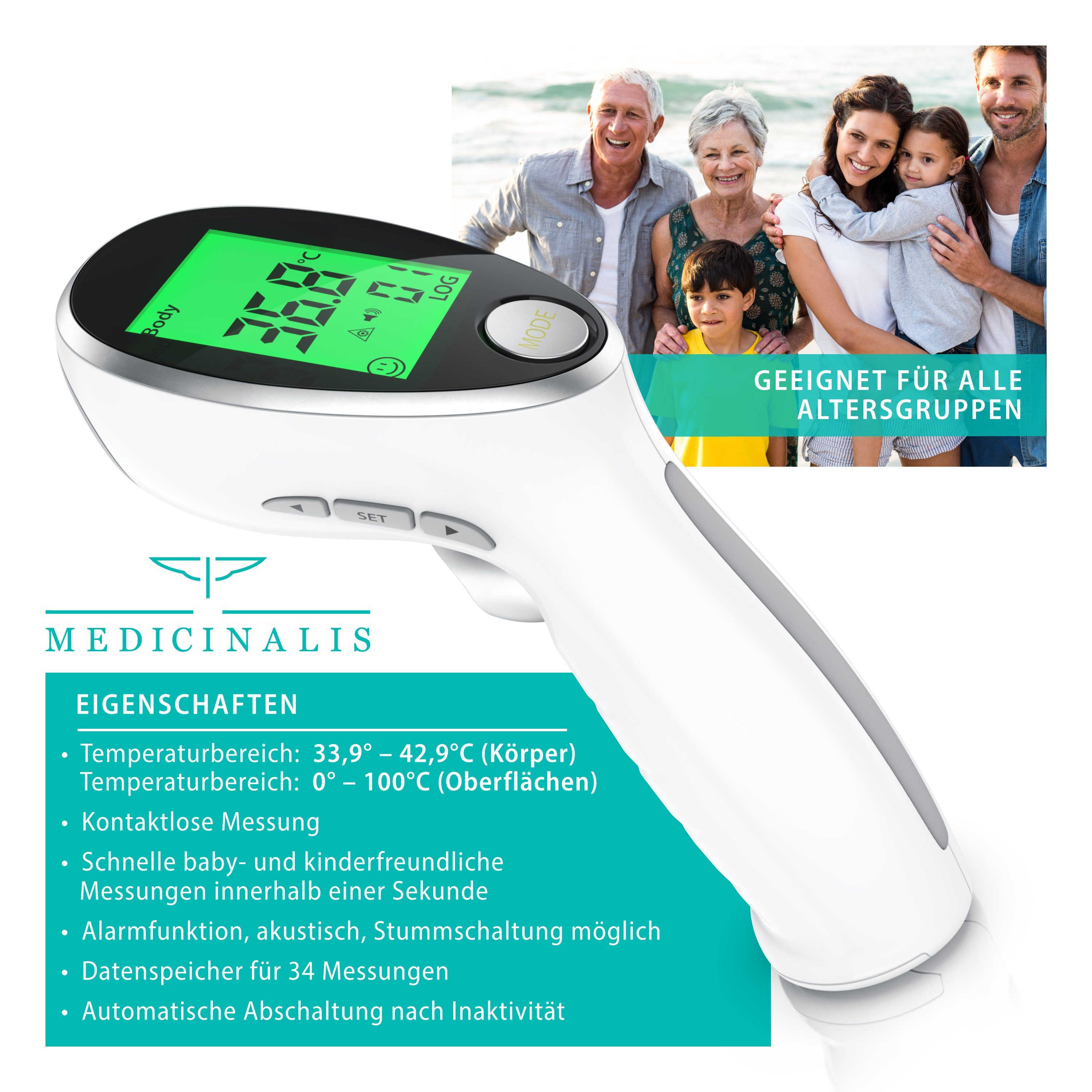 berührungslose Infrarot-Fieberthermometer, Oberflächenmessung Thermometer Messung und Medicinalis digital,