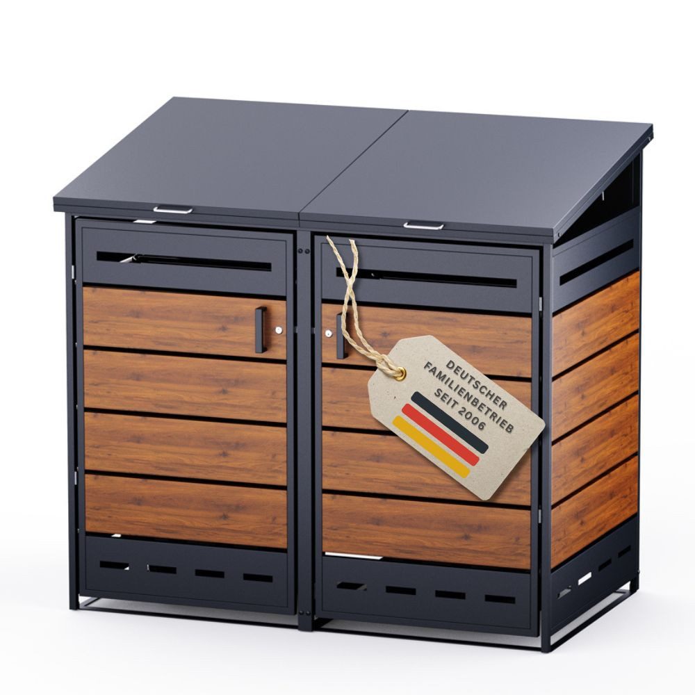 RS Trade Allzweckkiste Mülltonnenbox Verkleidung 2er Anthrazit / Holzoptik V2