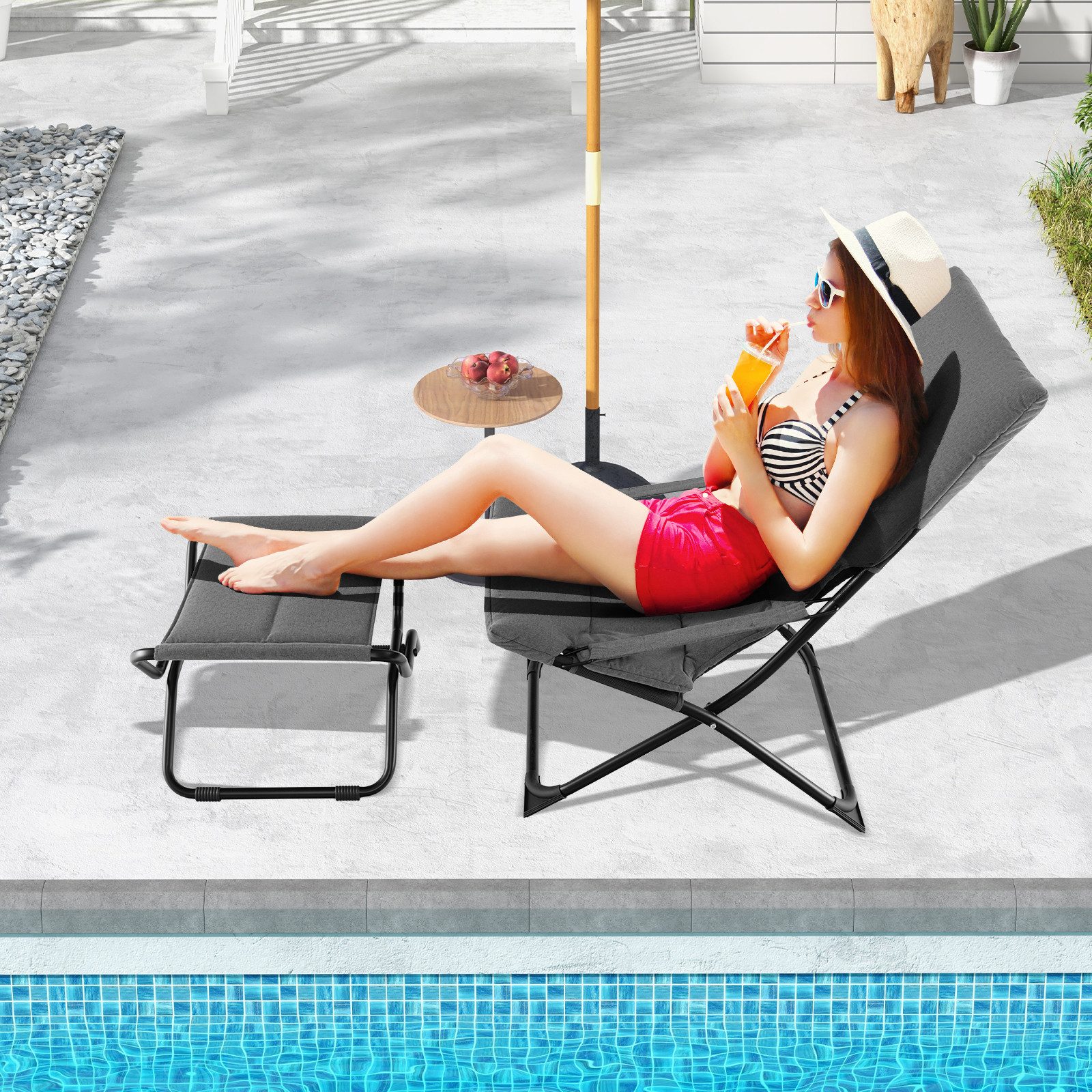 KOMFOTTEU Gartenstuhl, Liegestuhl klappbar, mit Hocker günstig online kaufen