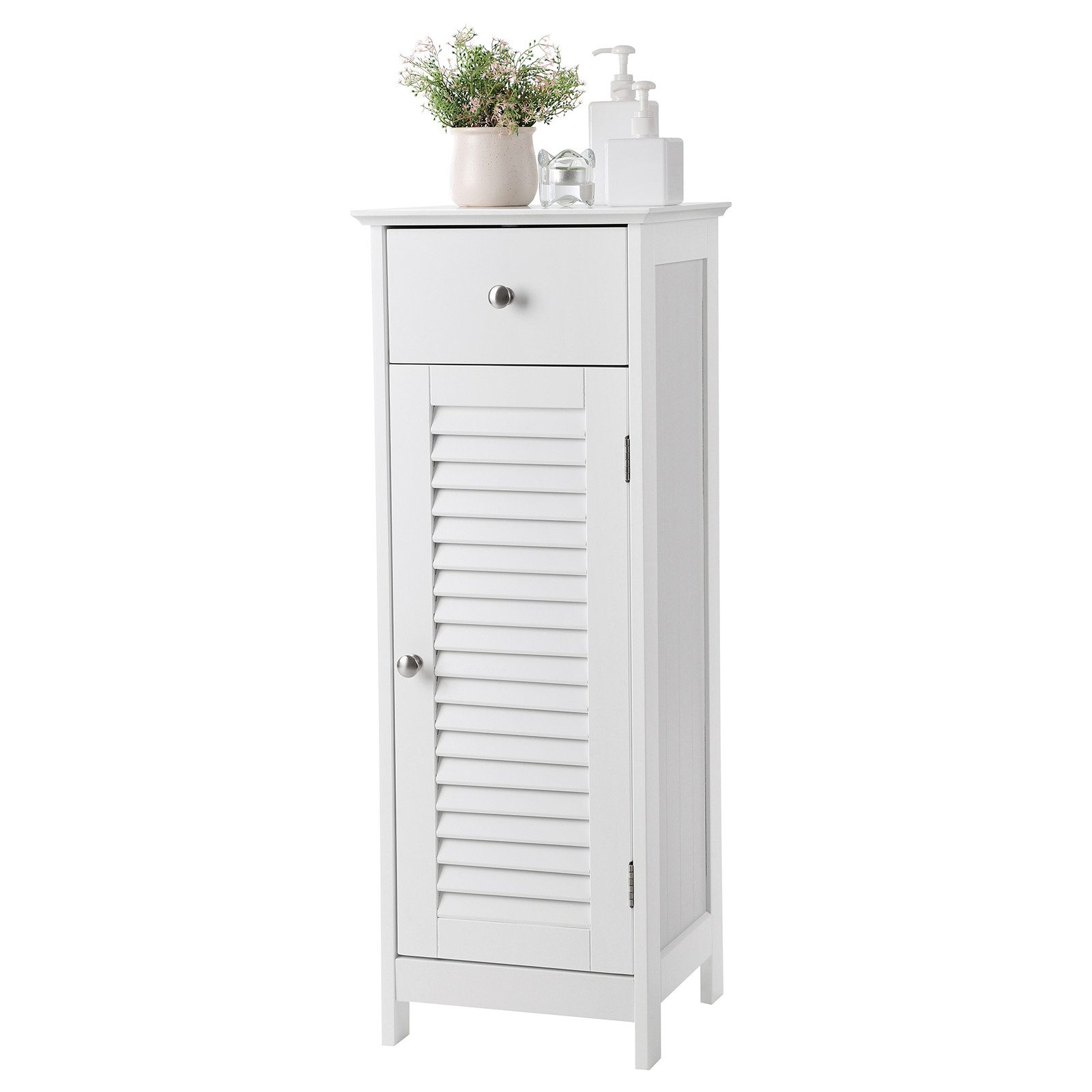 VASAGLE Badkommode Badezimmerschrank, schmal, mit Schublade, Lamellentür, Aufbewahrungsschrank, kleiner Schrank, 32 x 30 x 87 cm