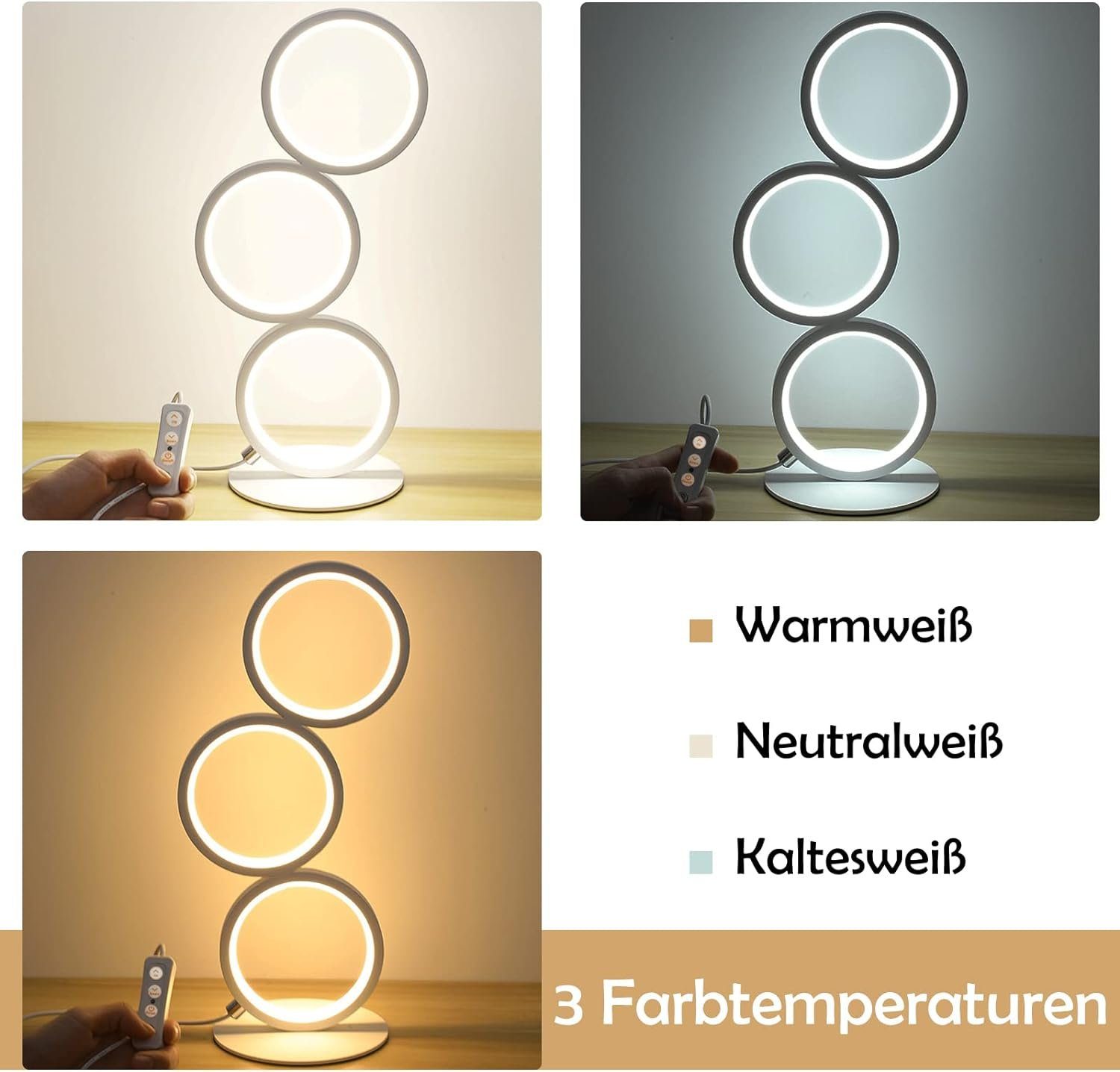 Nachttischlampe Schlafzimmer Dimmbar, Ring Neutralweiß, Büro, Wohnzimmer Nettlife Kaltweiß, Modern Arbeitszimmer integriert, Tischlampe Deko Touch Schwarz LED für Schreibtischlampe, fest LED Warmweiß, Tischleuchte 12W