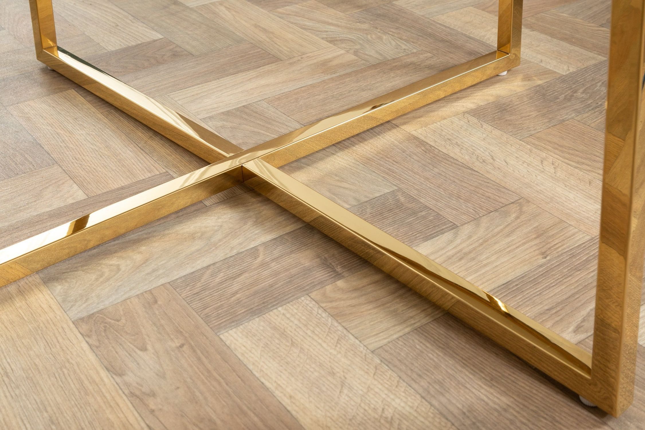 Licht-Erlebnisse Couchtisch BRUNO, aus Hartglas Metall in Weiß Gold 80 x 80 x 45 cm (LxBxH)