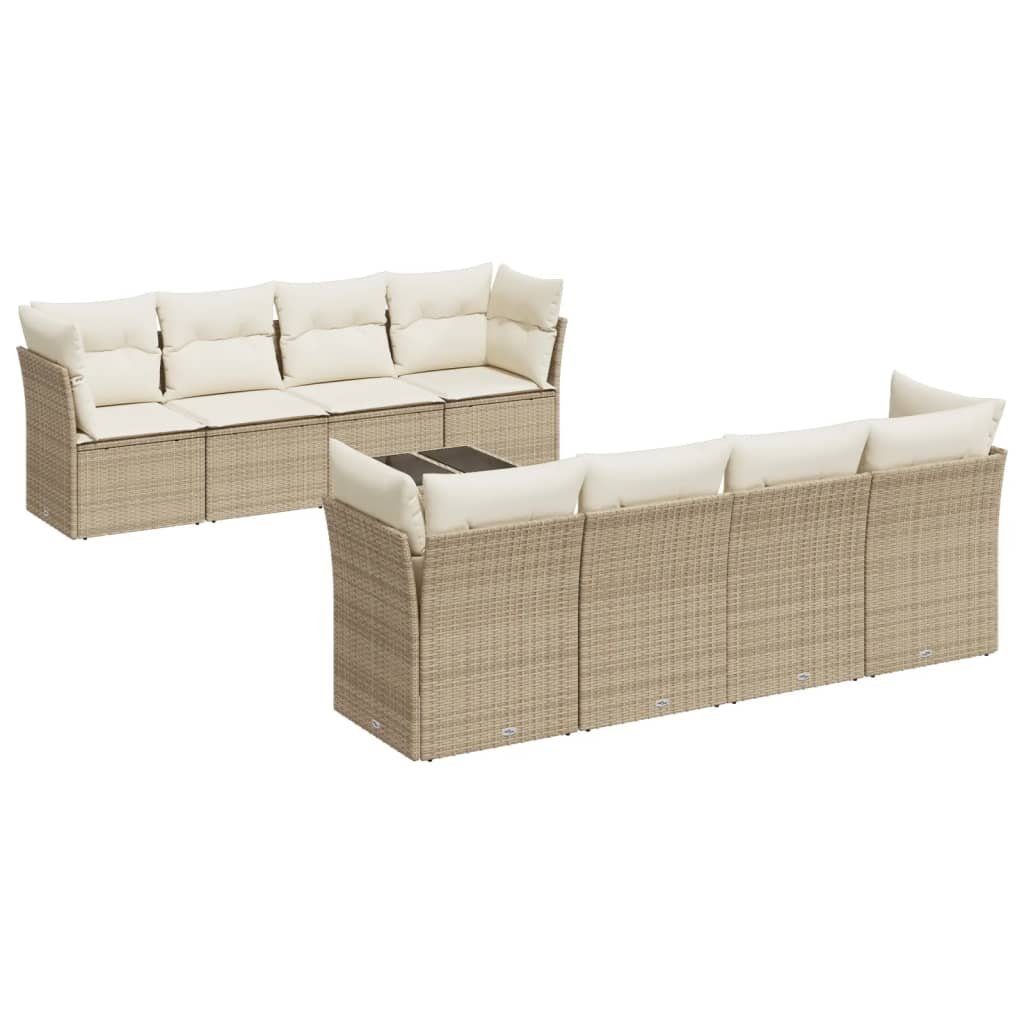 Gartenlounge-Set 9-tlg. Garten-Sofagarnitur mit Kissen Beige Poly Rattan