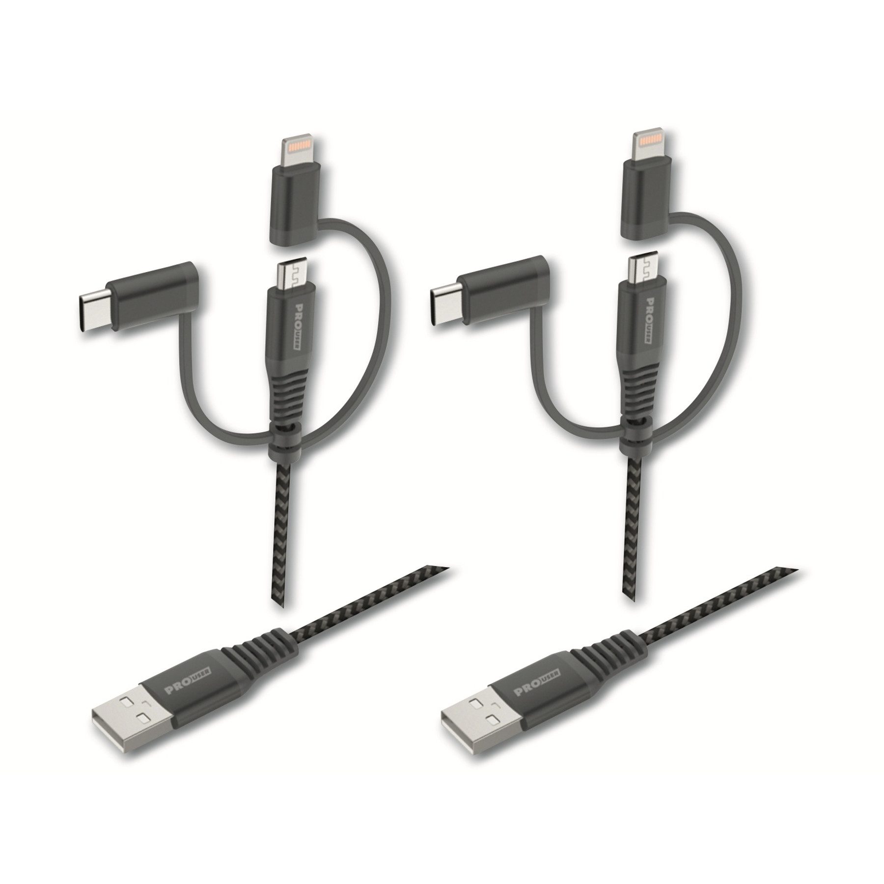 PROUSER PROUSER USB-Kabel-Set 3-in-1, 2er-Set, 50 cm / 100 cm USB-Kabel