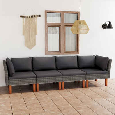 vidaXL Gartenlounge-Set 4-Sitzer-Gartensofa mit Kissen Grau Poly Rattan, (1-tlg)